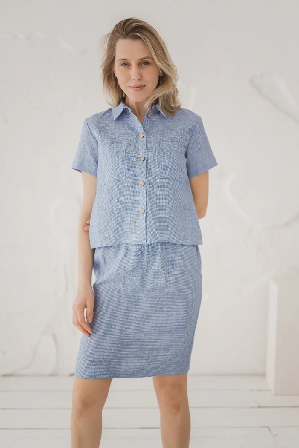 Linen Mini Back Split Skirt