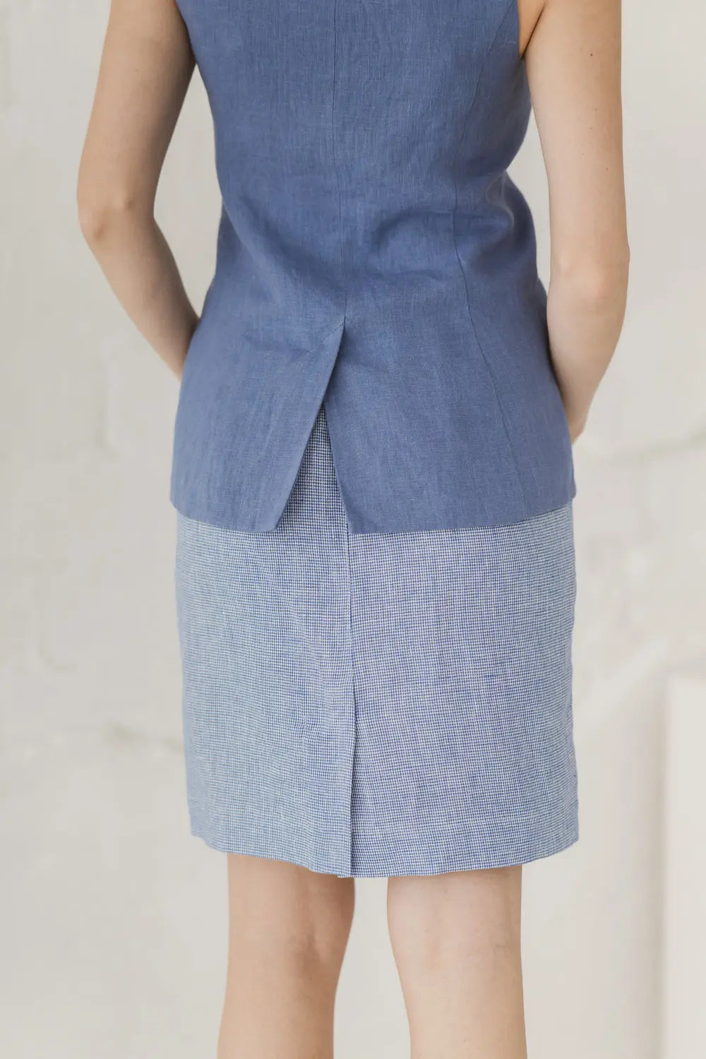 Structured Linen Vest with Curved Hem