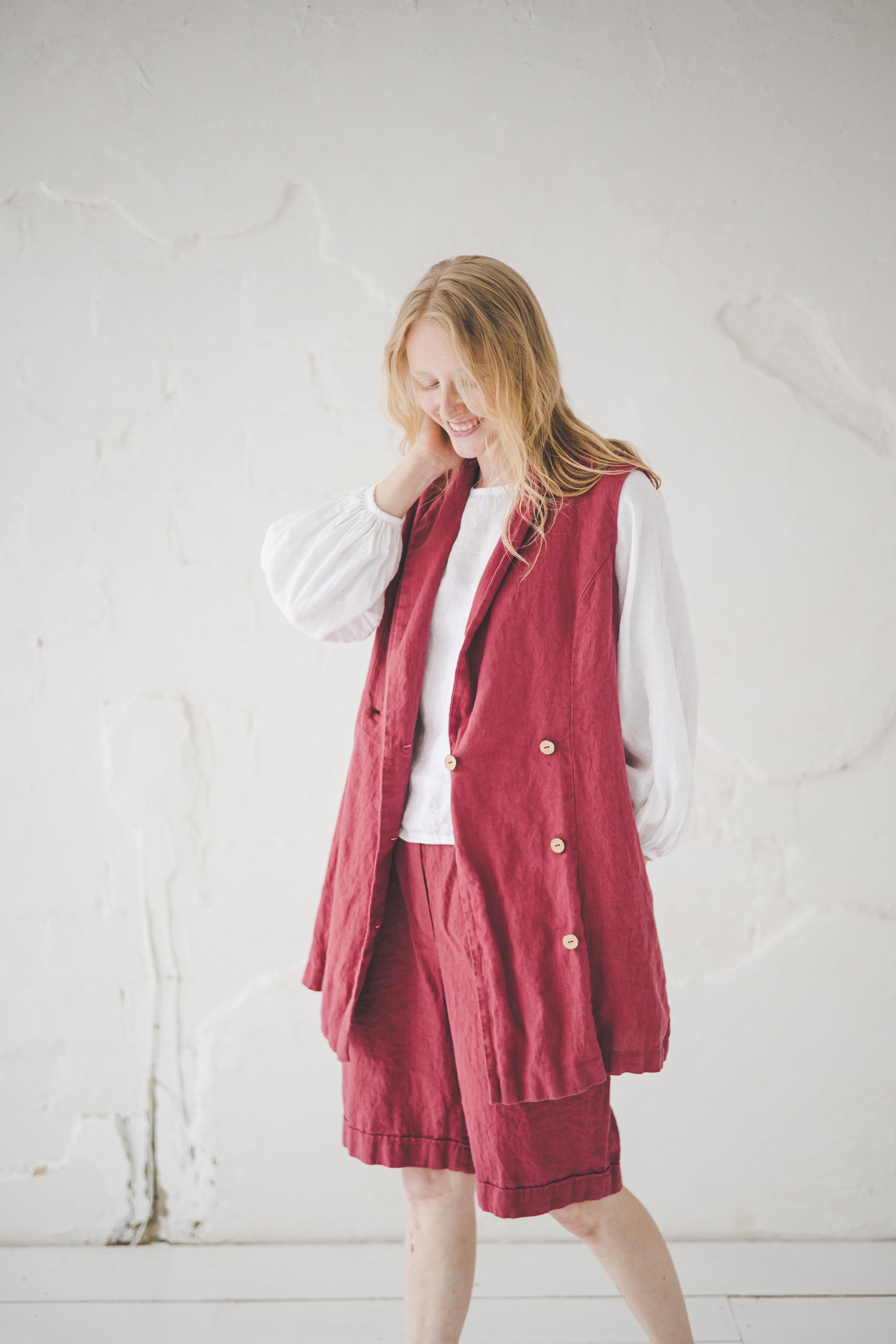 Long Linen Vest with Belt Epic Linen