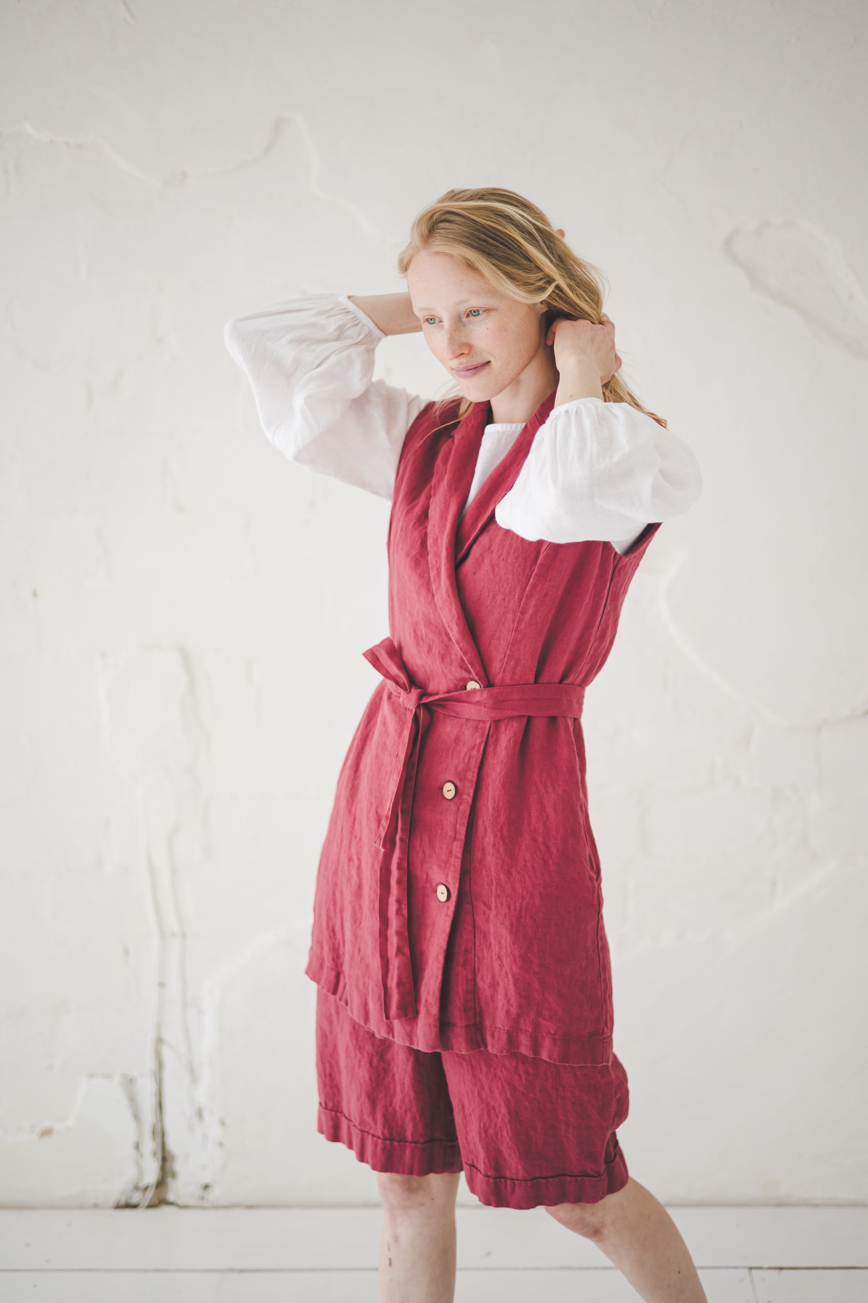 Long Linen Vest with Belt Epic Linen