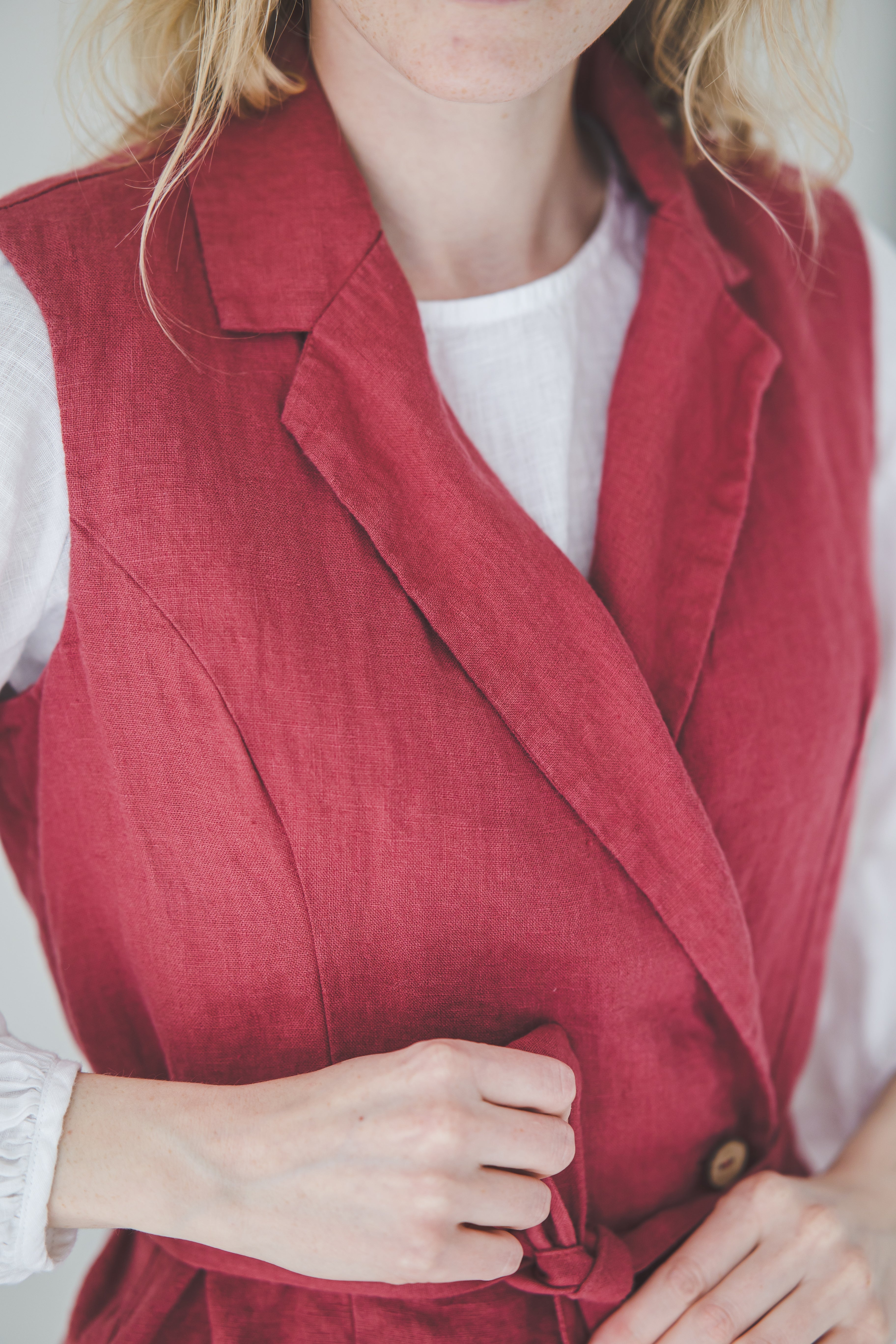 Long Linen Vest with Belt Epic Linen