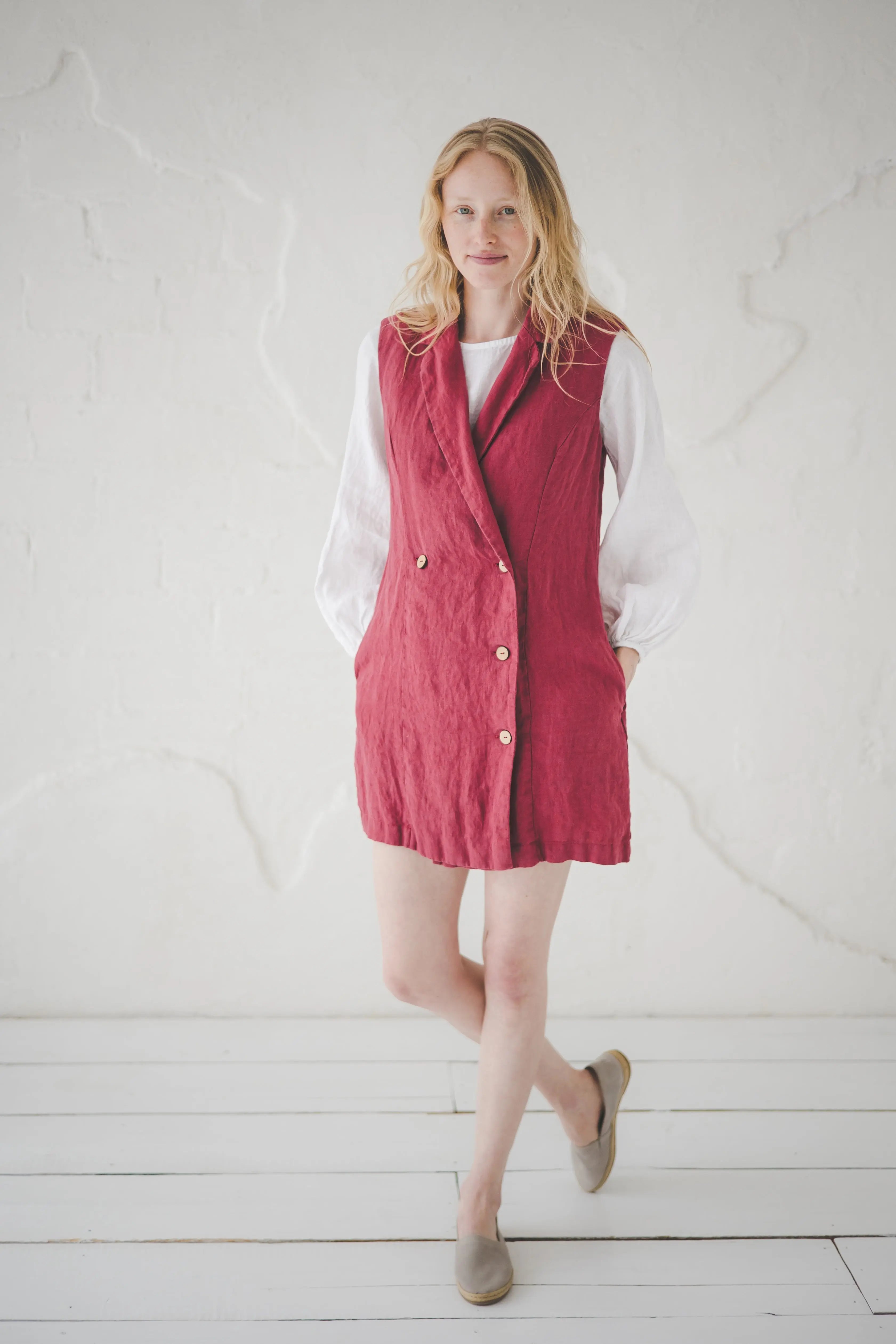 Long Linen Vest with Belt Epic Linen
