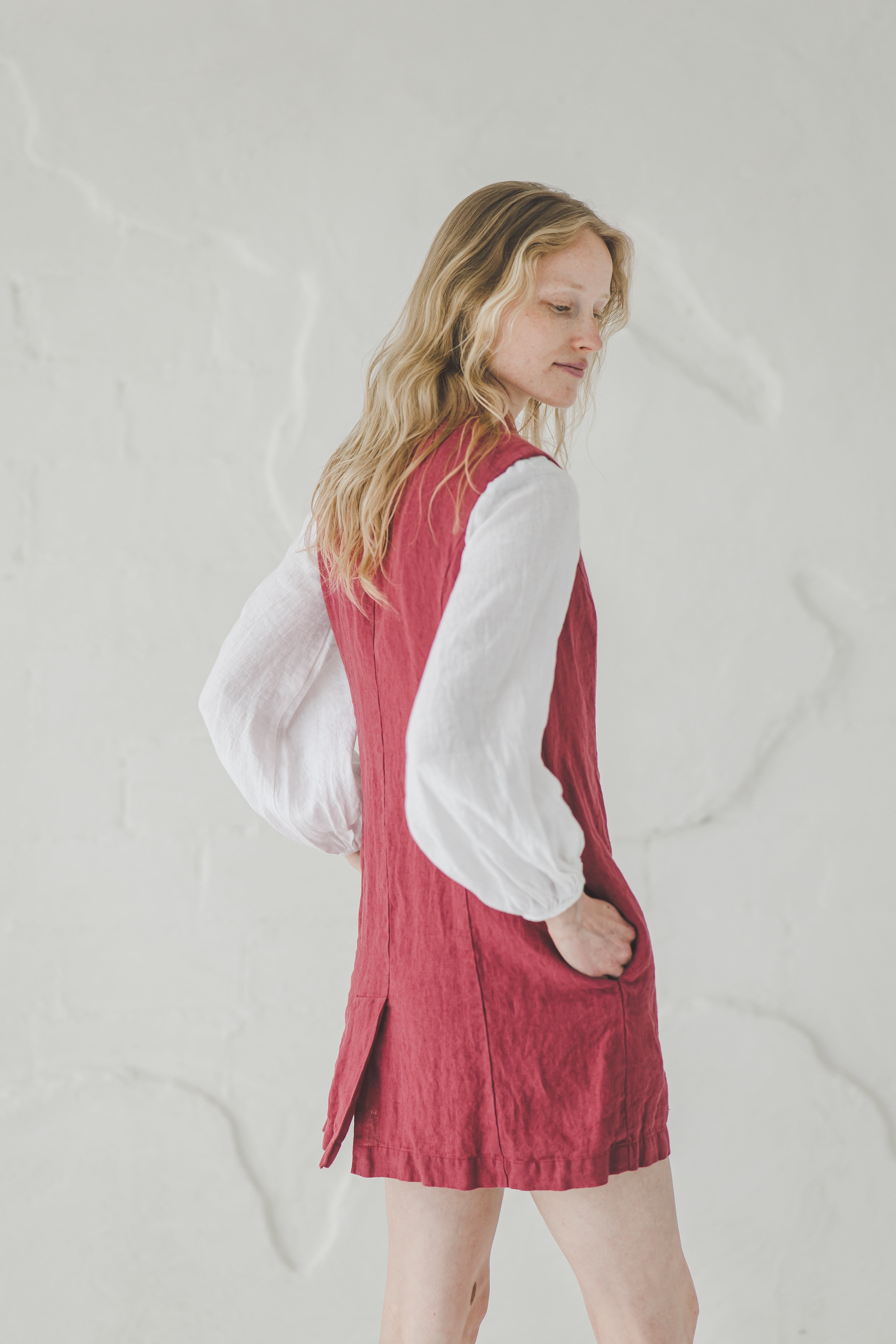Long Linen Vest with Belt Epic Linen