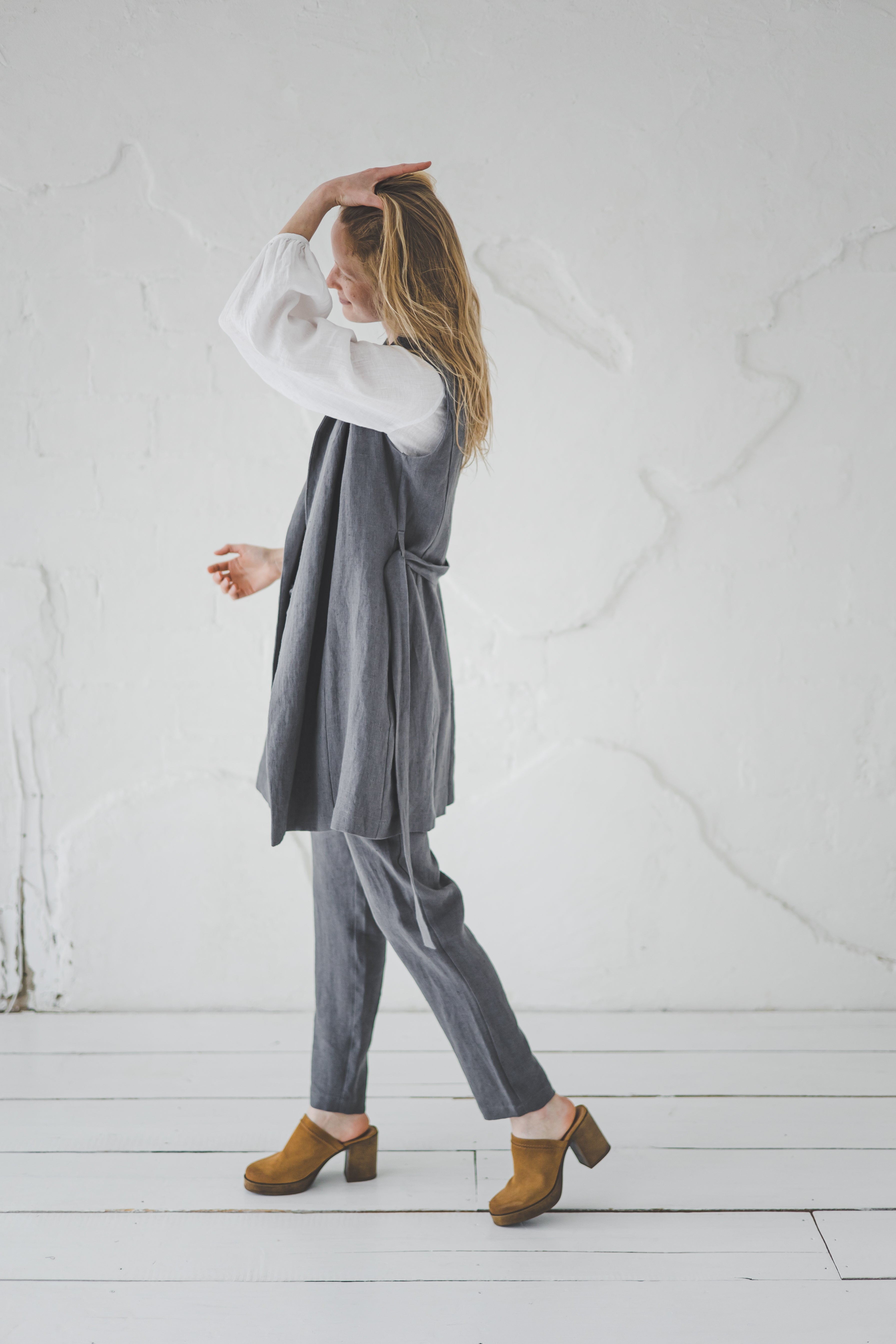 Long Linen Vest with Belt – Heavyweight Linen Epic Linen