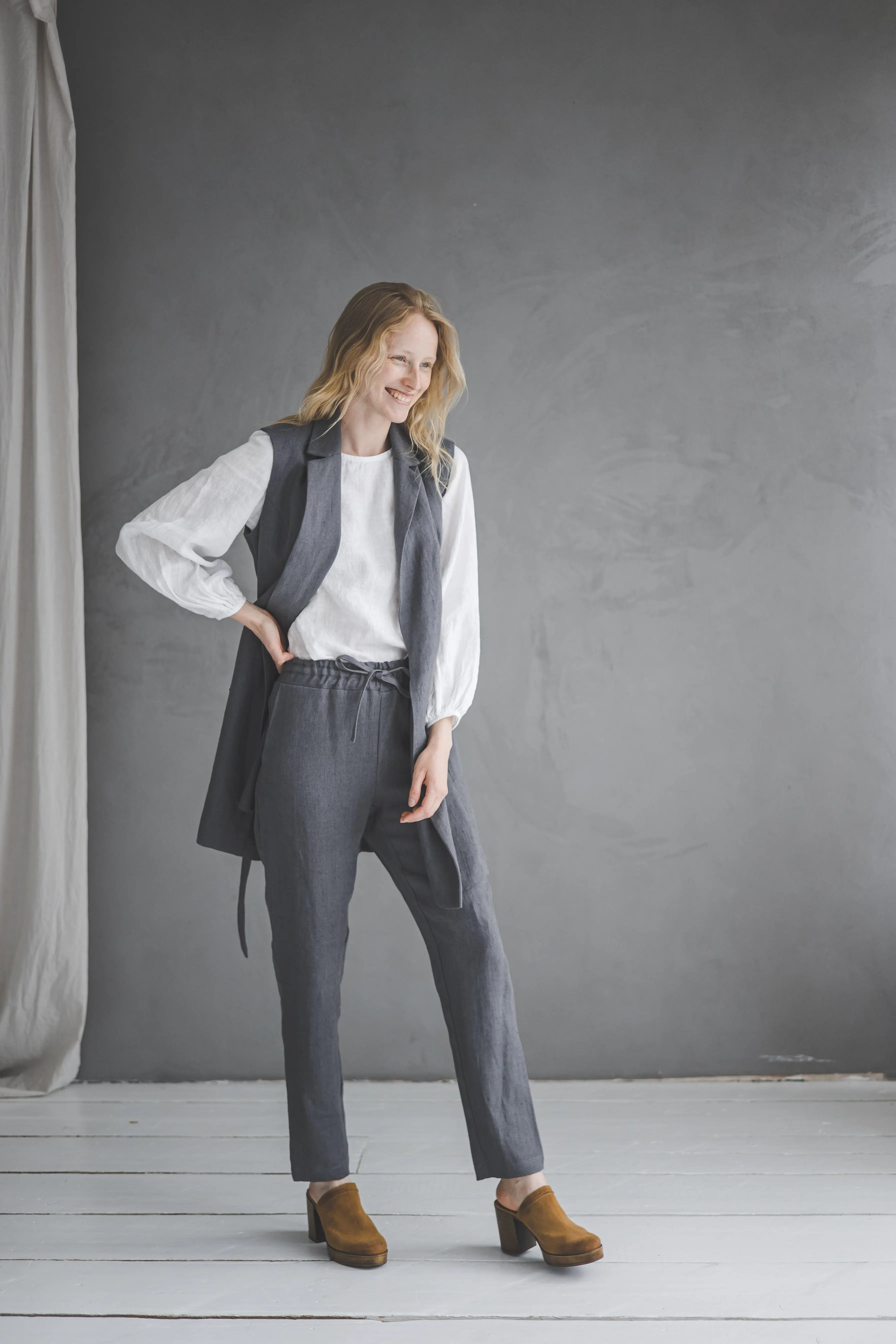Long Linen Vest with Belt – Heavyweight Linen Epic Linen