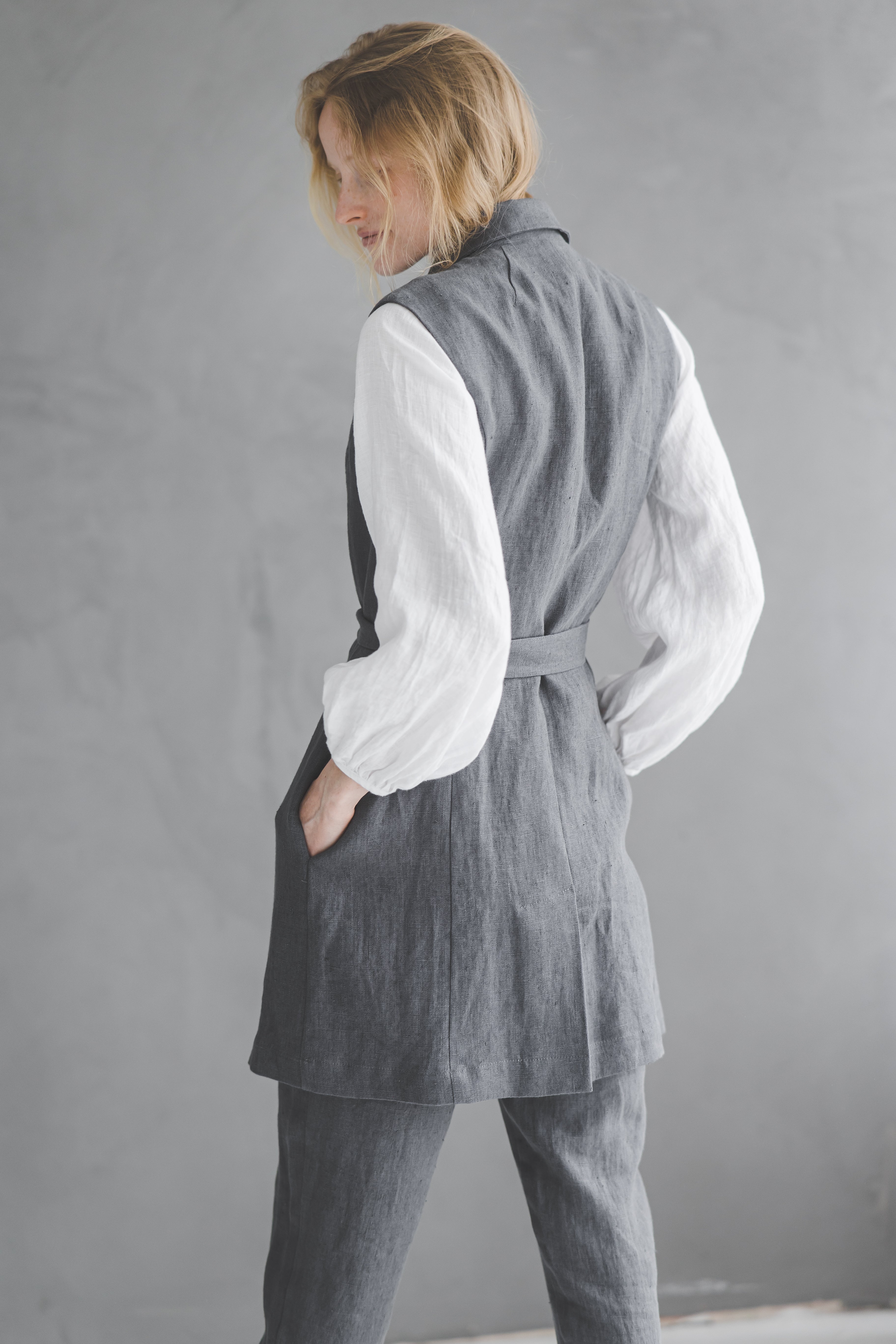 Long Linen Vest with Belt – Heavyweight Linen Epic Linen