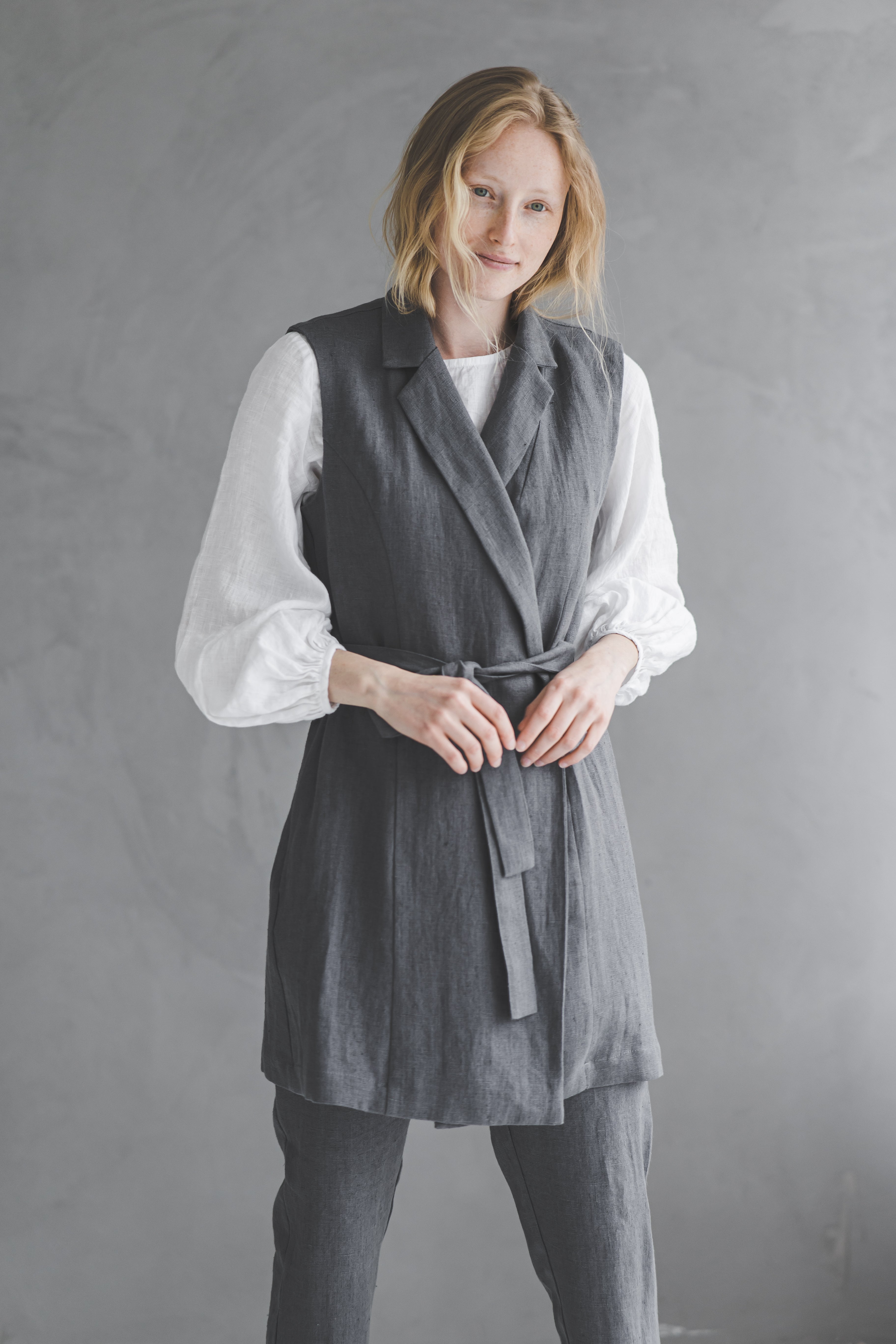 Long Linen Vest with Belt – Heavyweight Linen Epic Linen