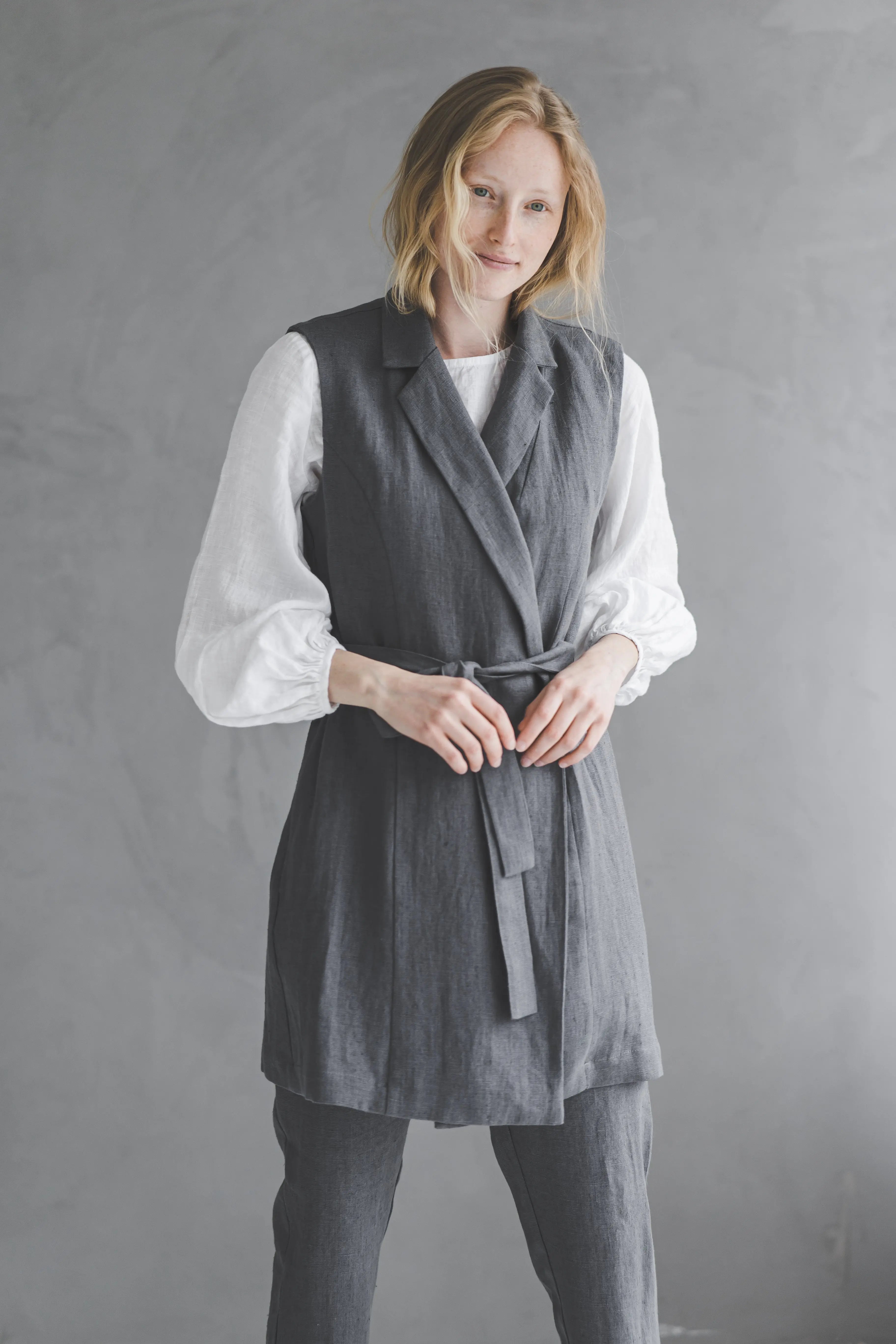 Long Linen Vest with Belt – Heavyweight Linen Epic Linen