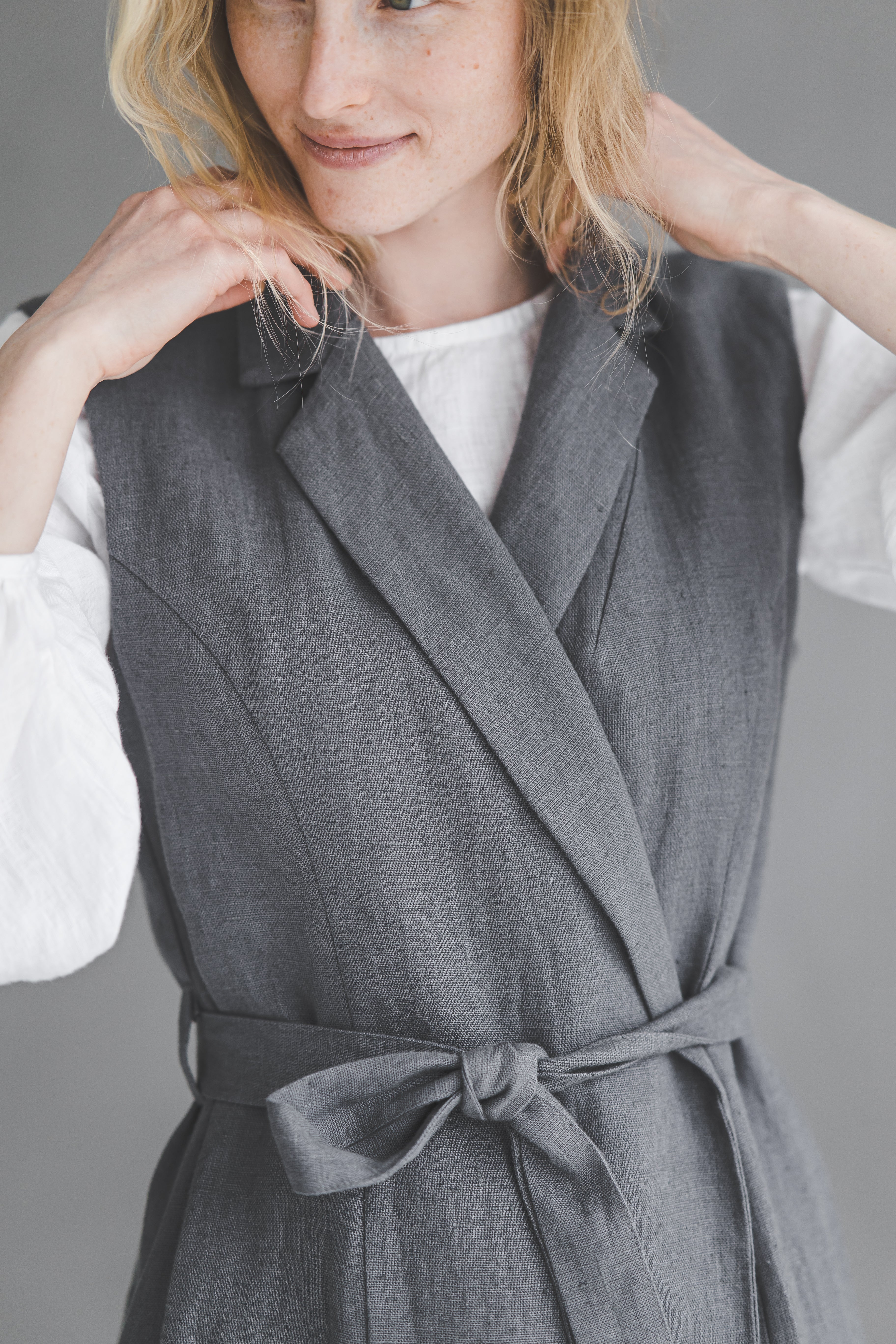 Long Linen Vest with Belt – Heavyweight Linen Epic Linen