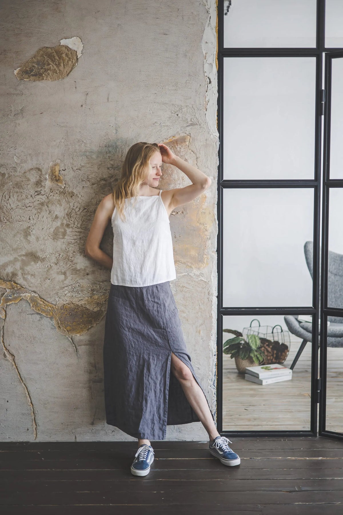 Linen Maxi Skirt With Front Slit Detail Epic Linen