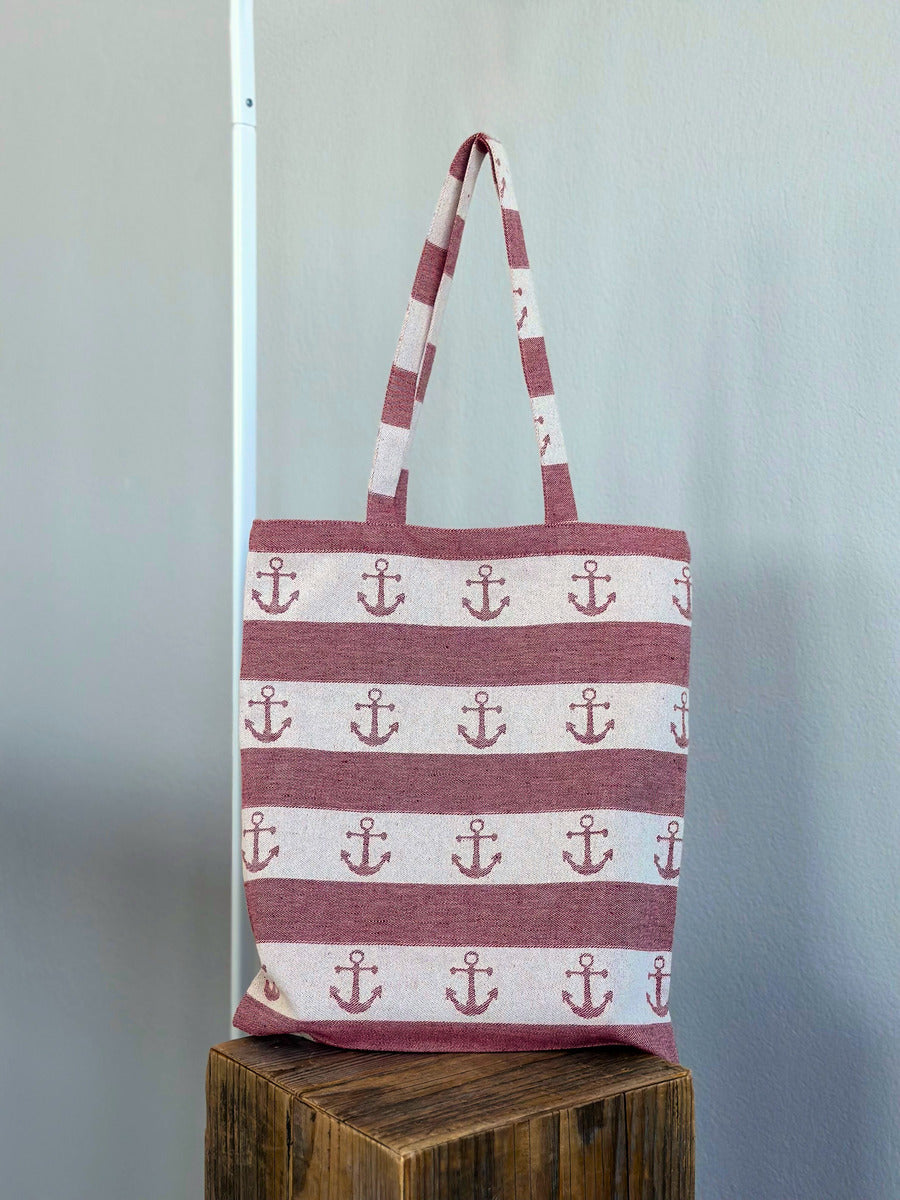 LIMITED EDITION Linen Midi Anchor Beach Bag in Red Epic Linen