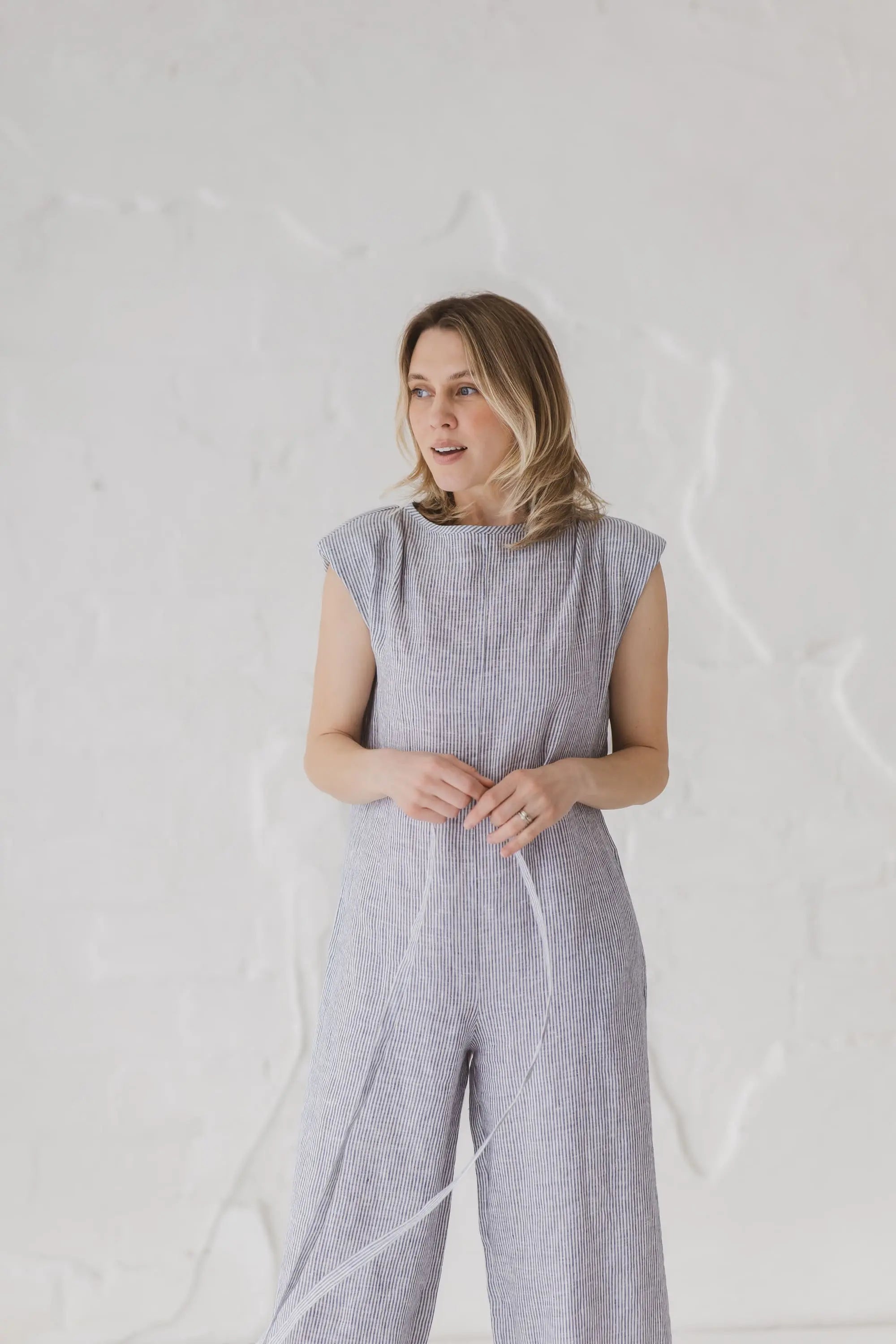 Linen Wide-Leg Jumpsuit with Belt
