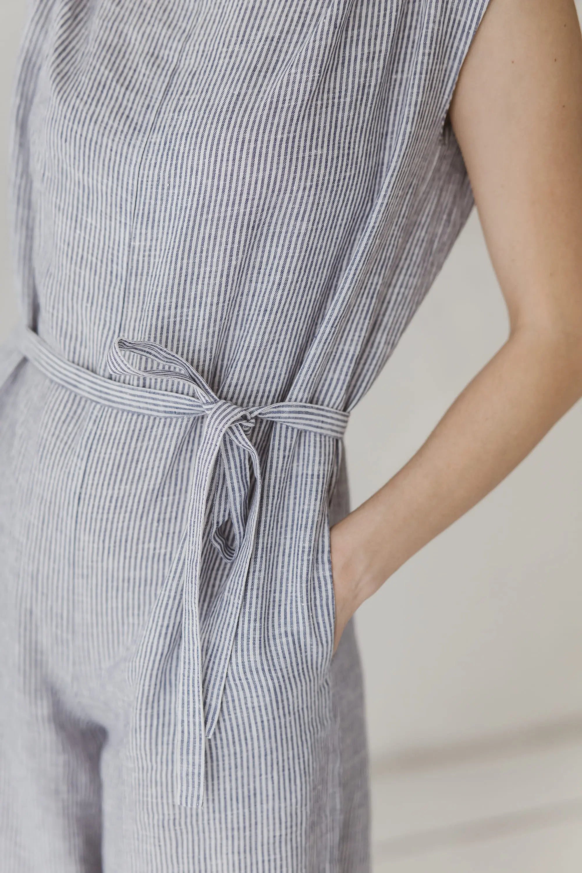 Linen Wide-Leg Jumpsuit with Belt