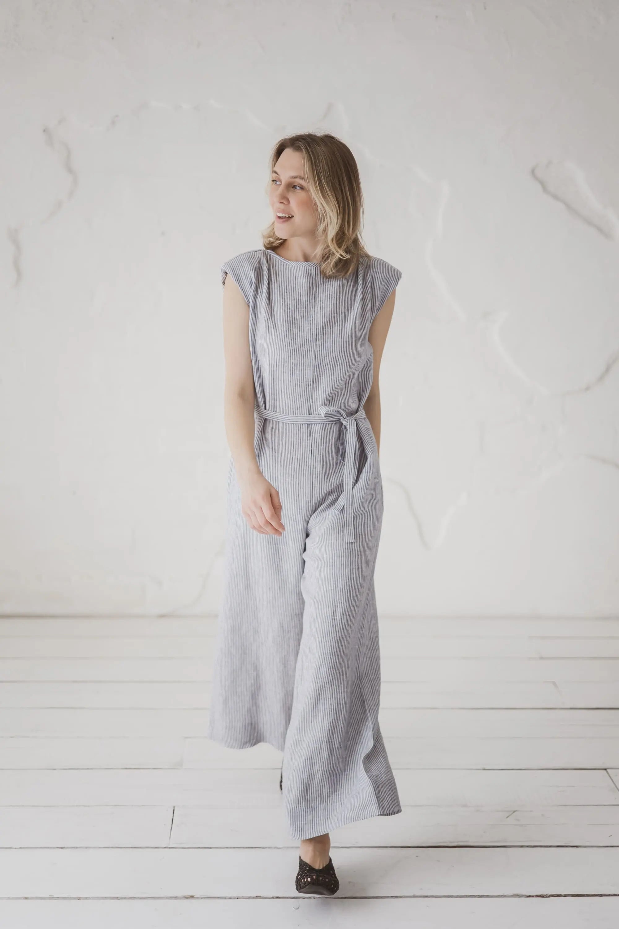 Linen Wide-Leg Jumpsuit with Belt