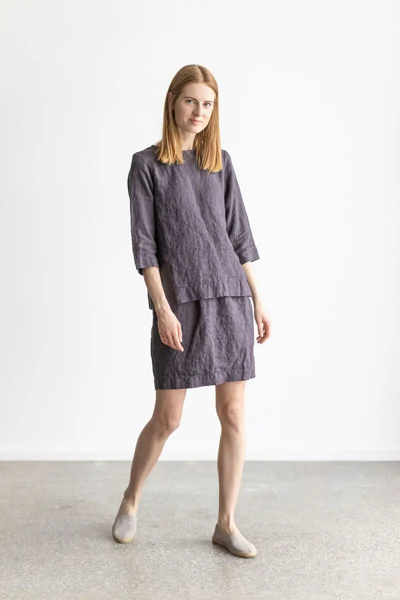 Linen Mini Back Split Skirt Epic Linen