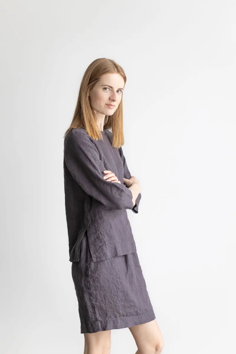 Linen Mini Back Split Skirt Epic Linen