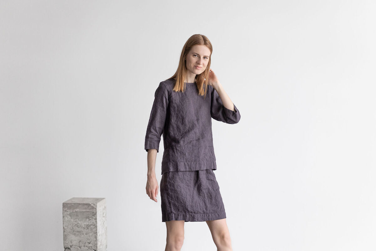 Linen mini back split skirt Epic Linen