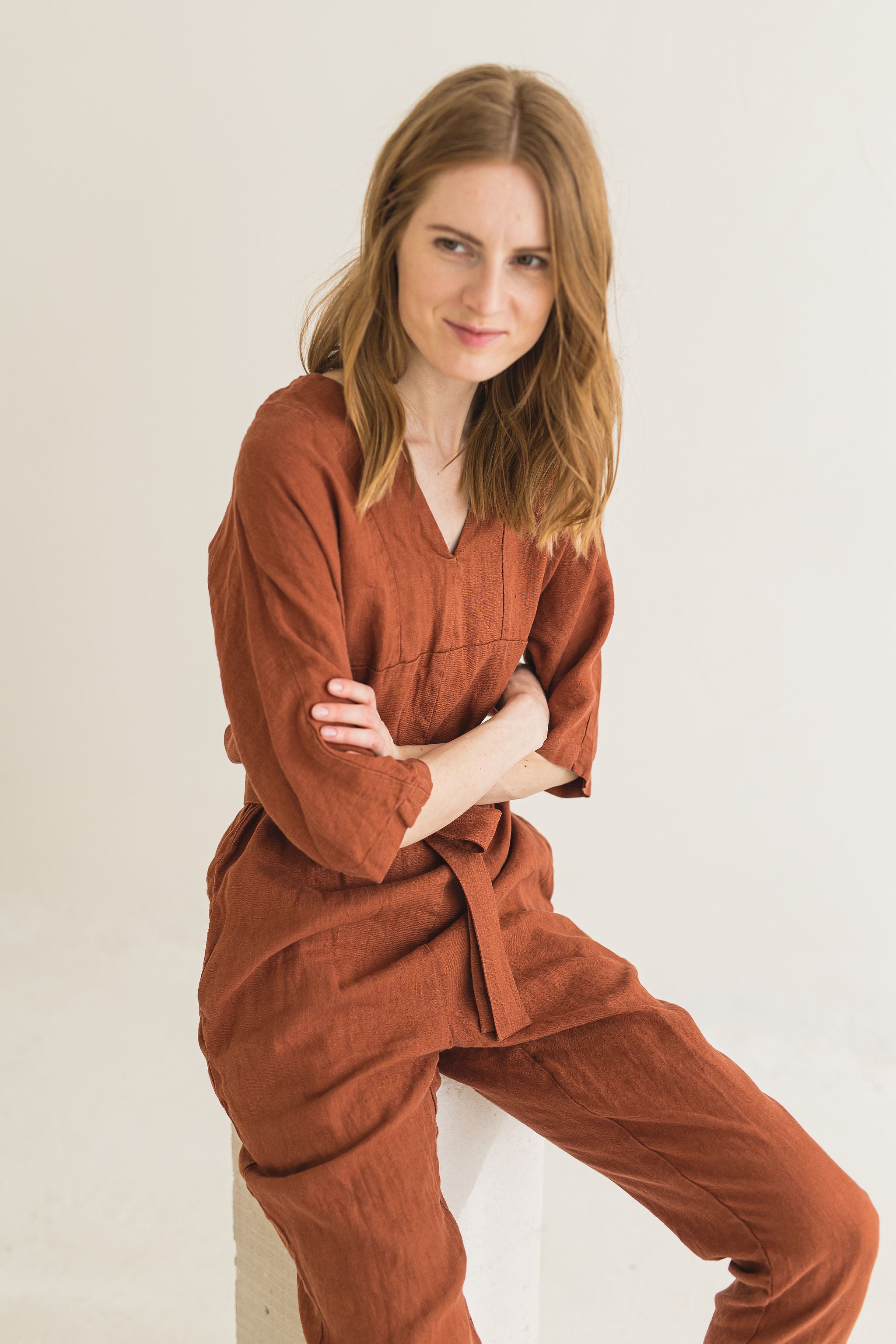 Linen Jumpsuit with Kimono Style Sleeves Epic Linen