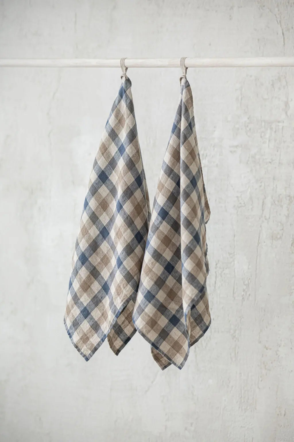 Set of 2 Linen Kitchen Towels Gingham Blue Natural Epic Linen