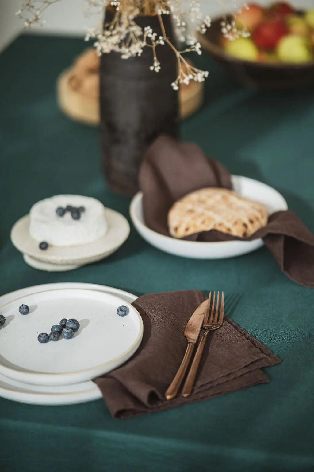 Set of 2 Stonewashed Natural Linen Napkins in Chocolate Brown