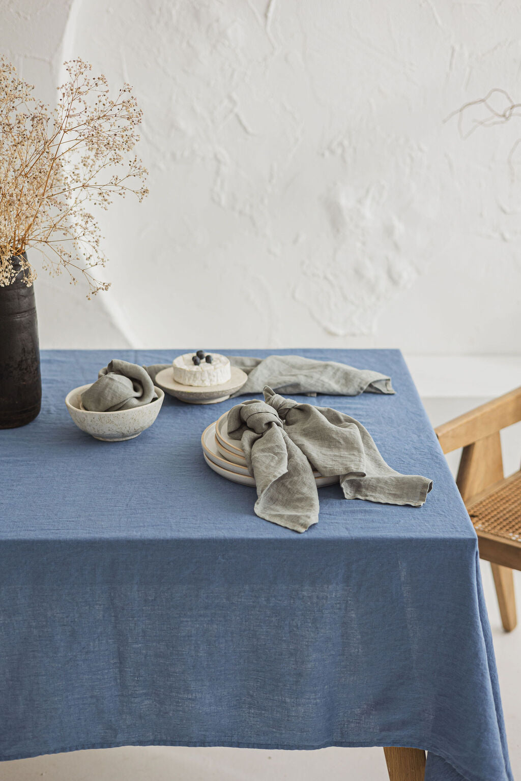 Natural Stonewashed Dusk Blue Linen Tablecloth Epic Linen