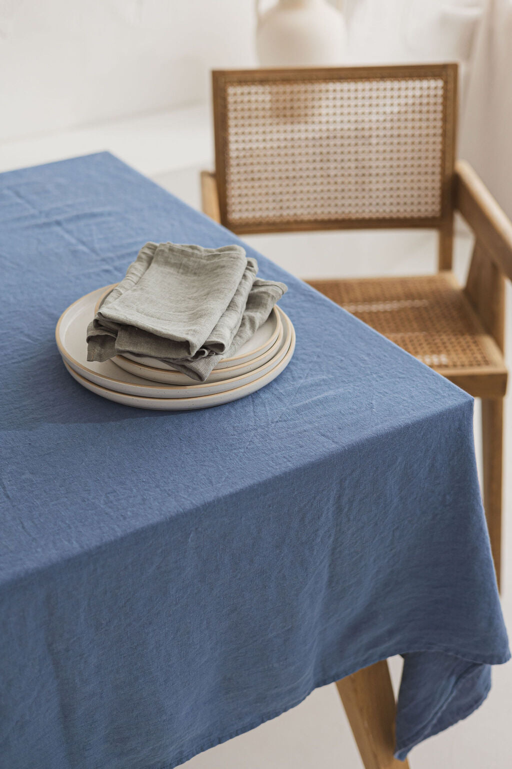 Natural Stonewashed Dusk Blue Linen Tablecloth Epic Linen