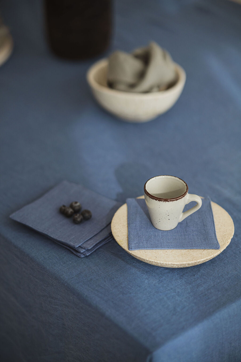 Natural Stonewashed Dusk Blue Linen Tablecloth Epic Linen