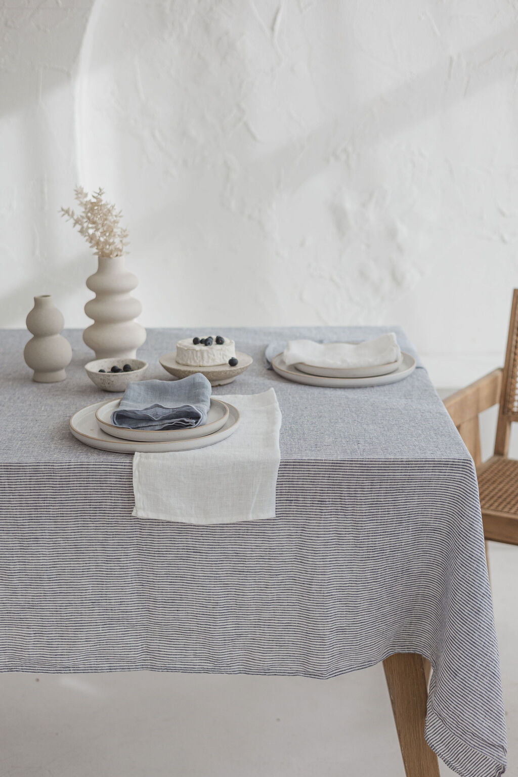 Natural Soft White Blue Stripes Linen Tablecloth Epic Linen