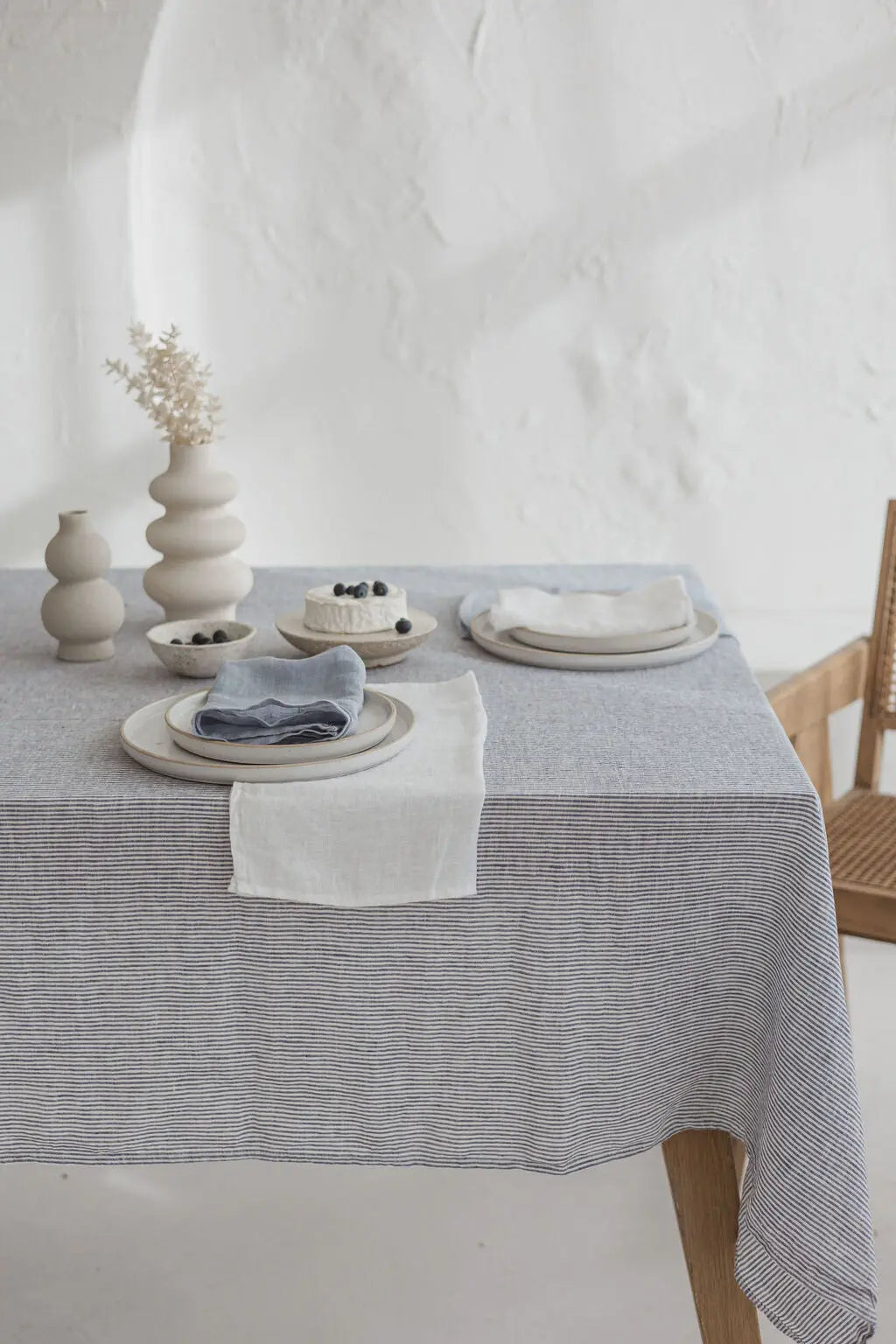 Natural Soft White Blue Stripes Linen Tablecloth Epic Linen