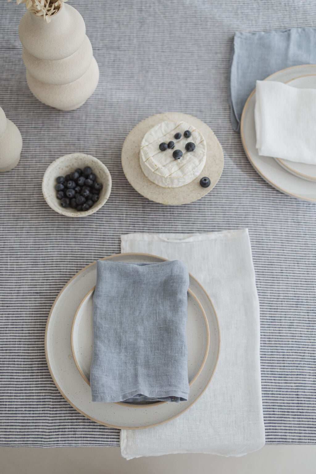 Natural Soft White Blue Stripes Linen Tablecloth Epic Linen