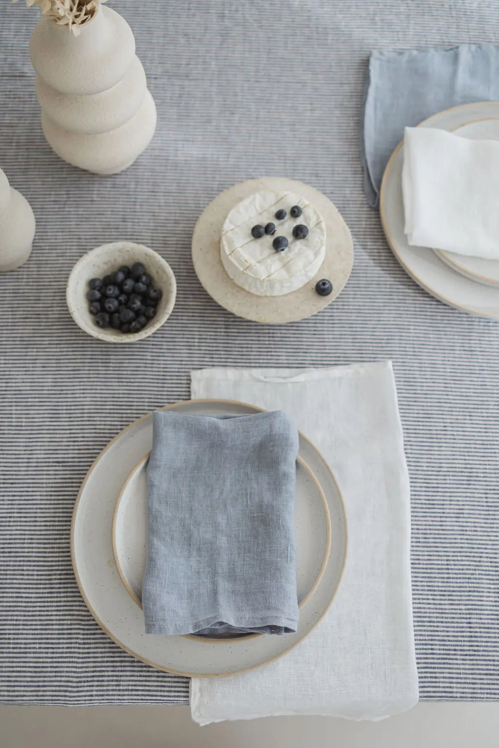 Natural Soft White Blue Stripes Linen Tablecloth Epic Linen
