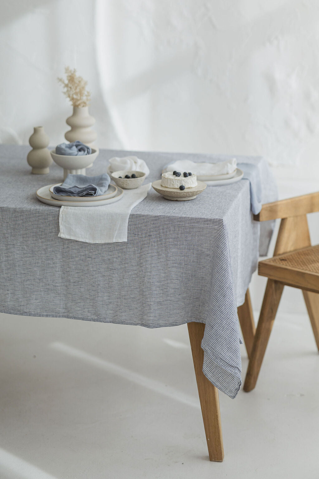 Natural Soft White Blue Stripes Linen Tablecloth Epic Linen