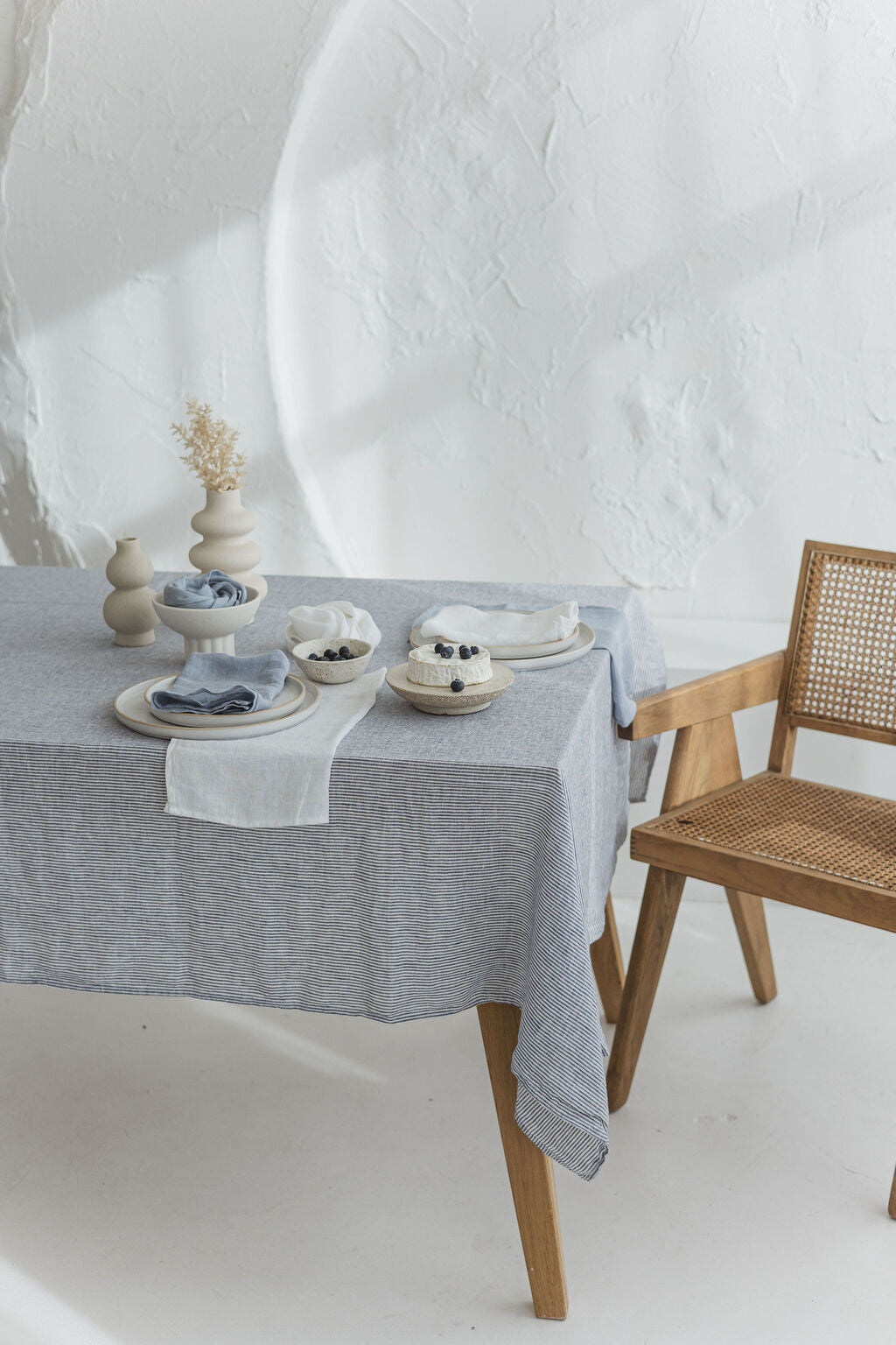 Natural Soft White Blue Stripes Linen Tablecloth Epic Linen