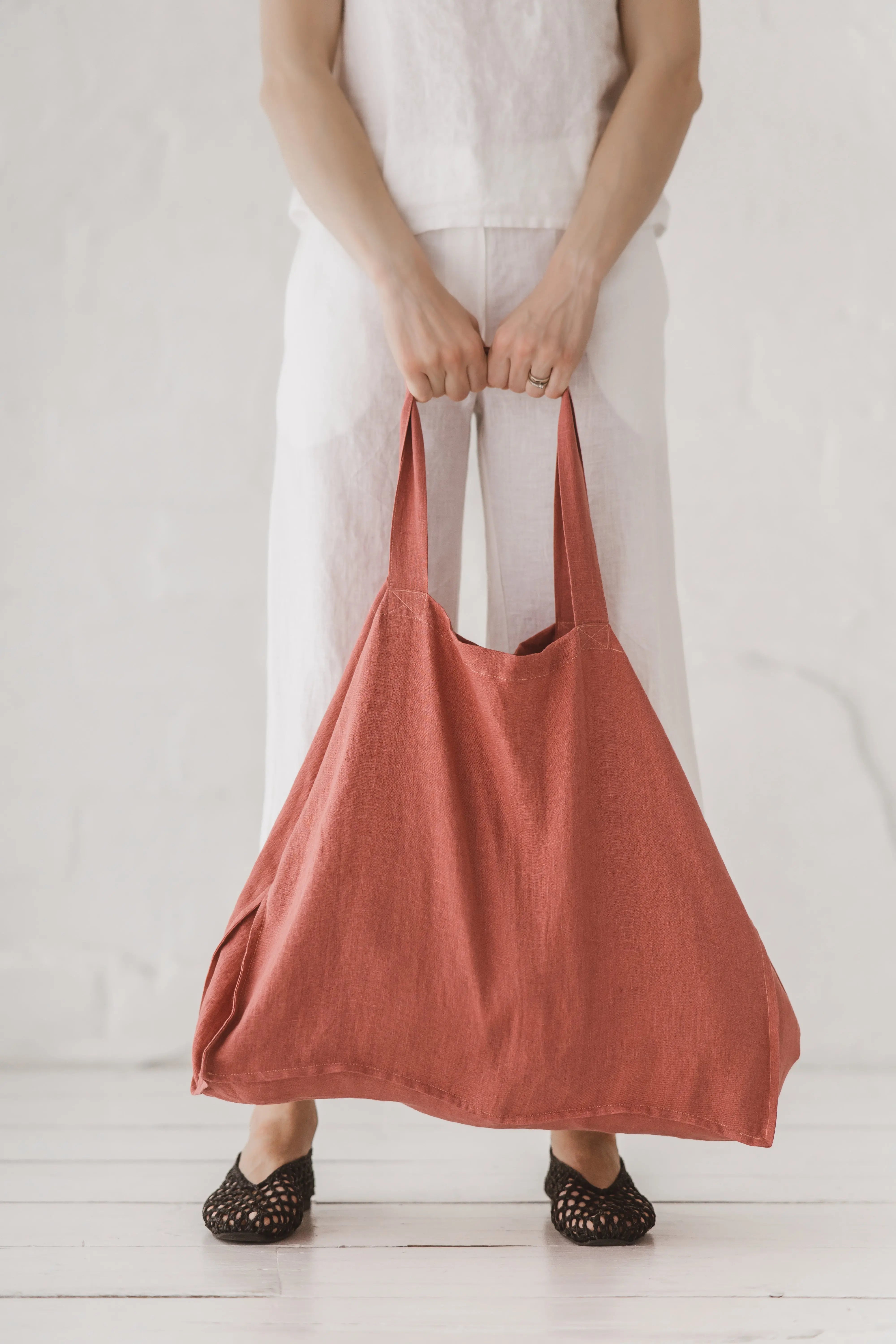 Coral Linen Tote – Large Soft Beach Bag