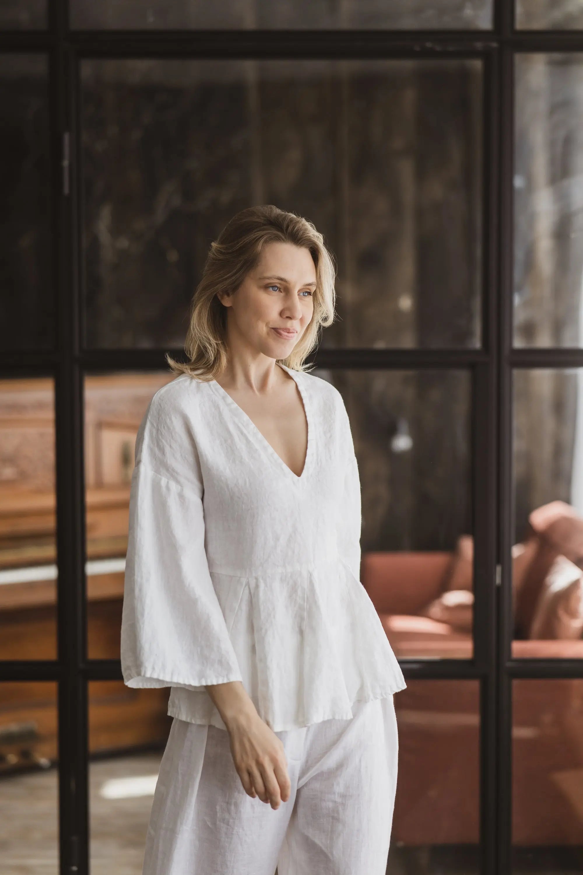 Linen Peplum Tie Waist Top – Iris
