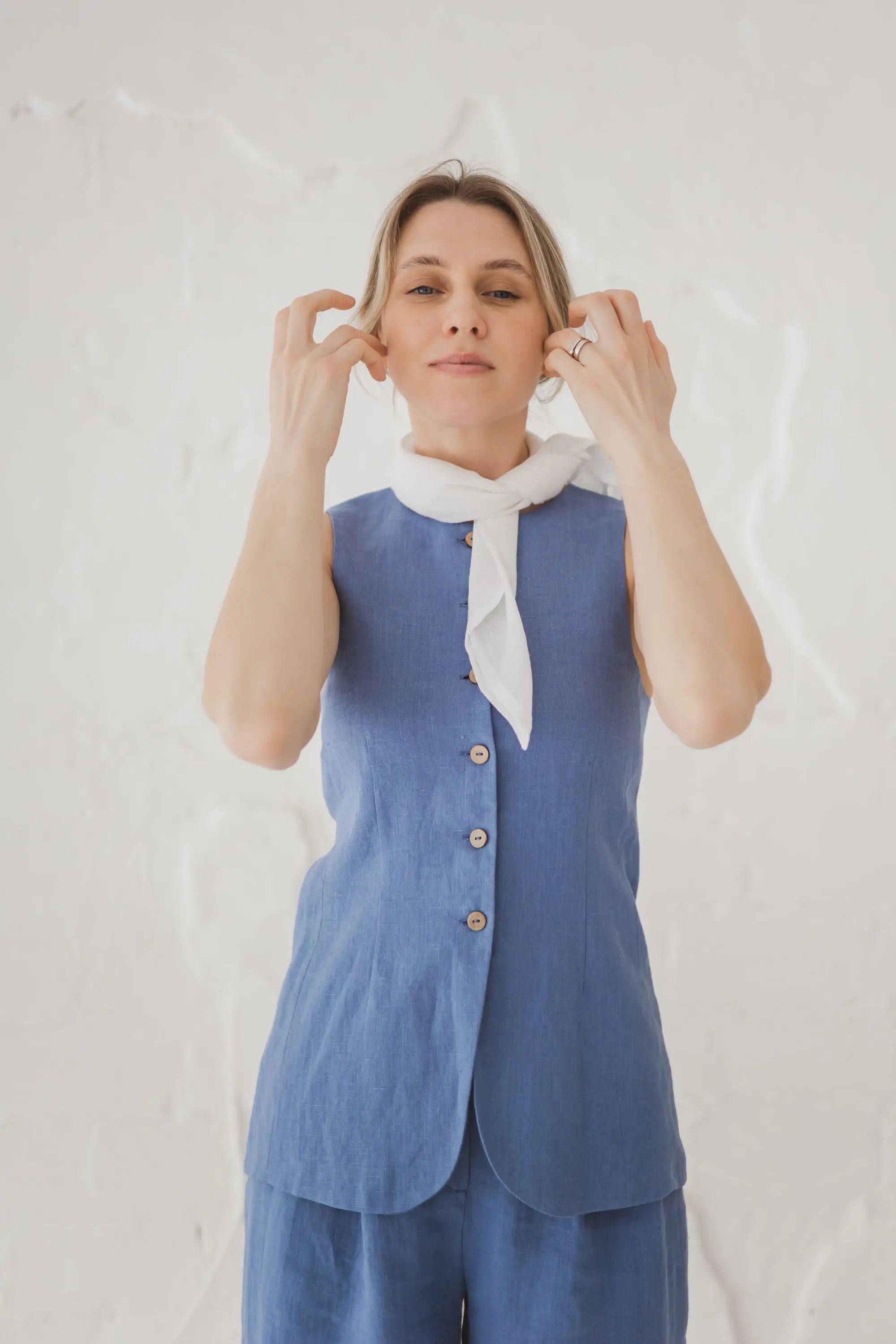 Linen Hair and Neck Square Scarf