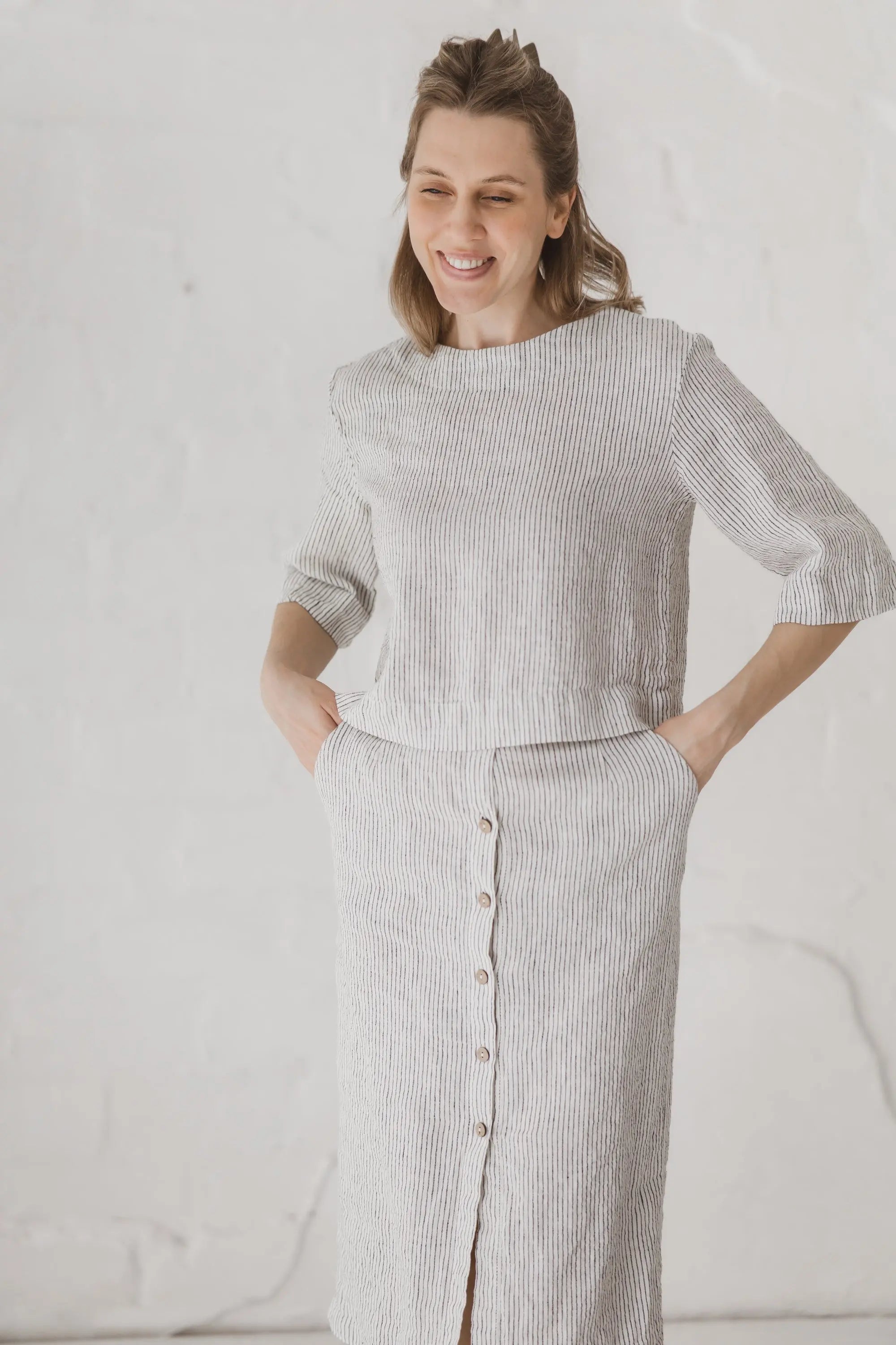 Linen Front-Button Skirt - Stella