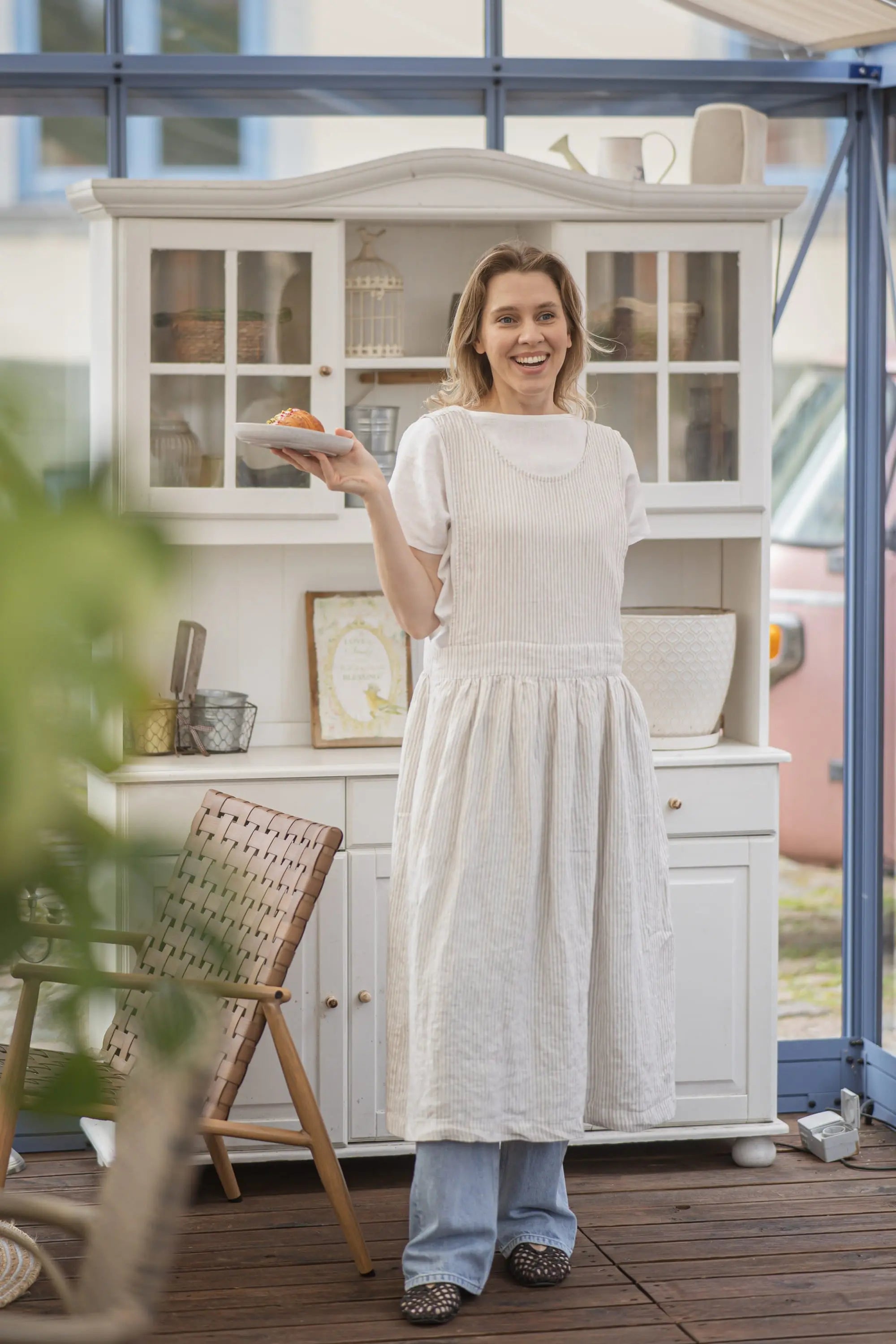 Striped Linen Crossback Apron Dress