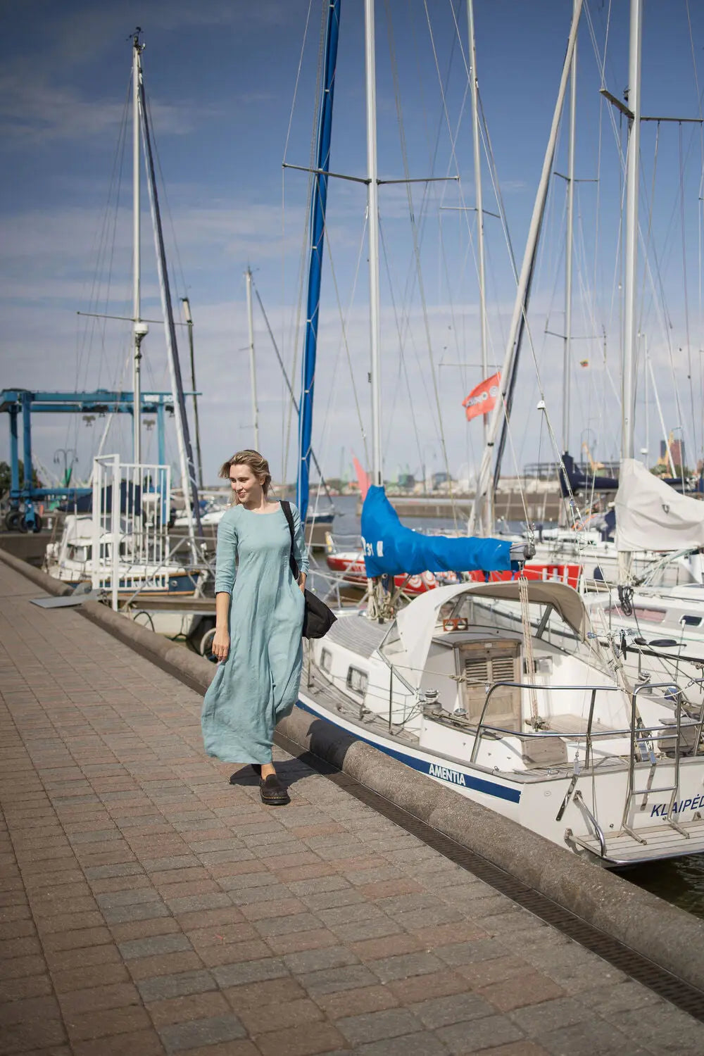 Linen Maxi Dress With Raglan Sleeves & Pockets