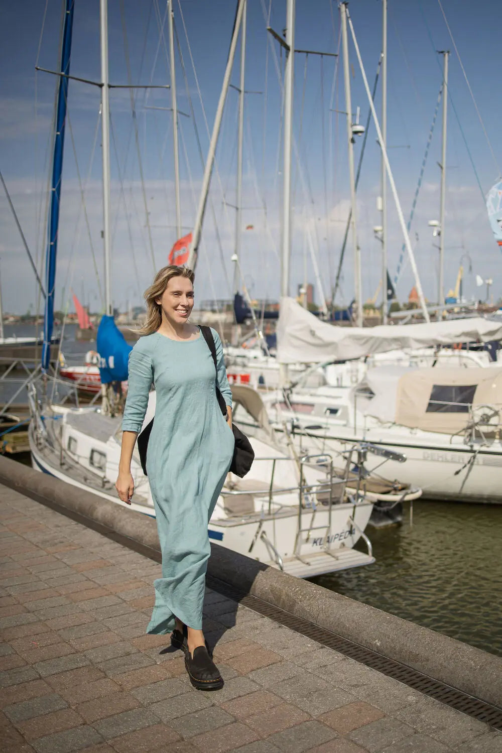 Linen Maxi Dress With Raglan Sleeves & Pockets