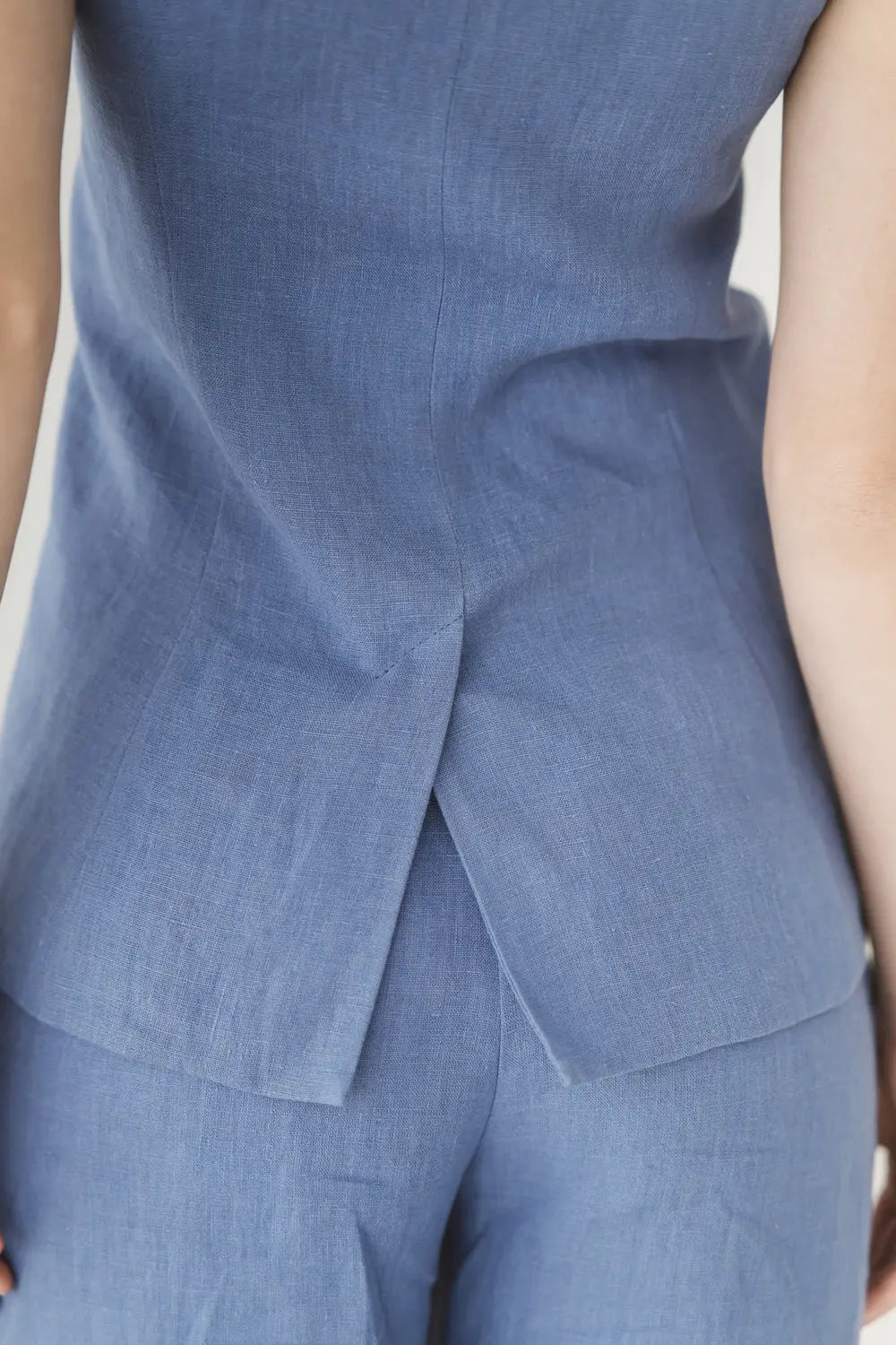 Structured Linen Vest with Curved Hem