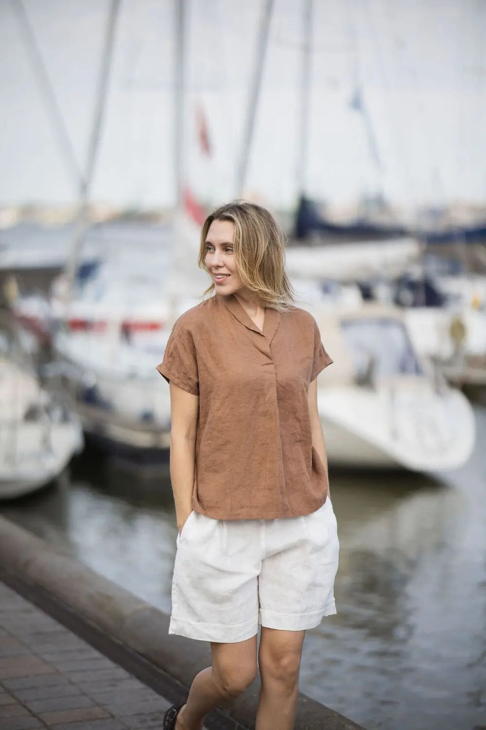 Relaxed Linen Short Sleeve Blouse