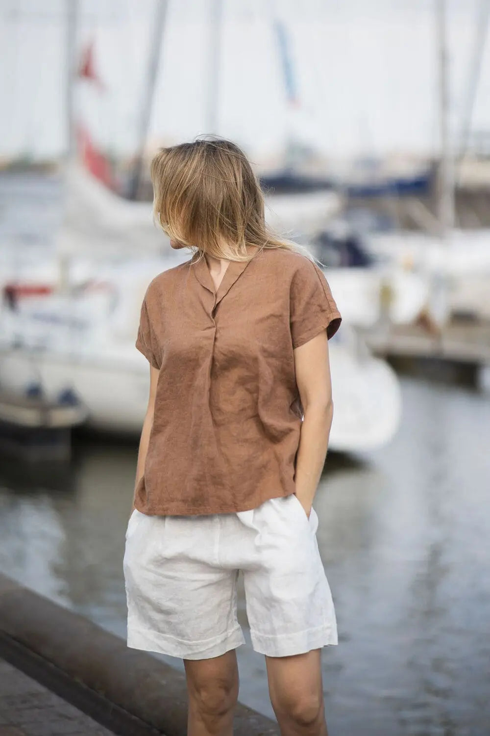 Relaxed Linen Short Sleeve Blouse