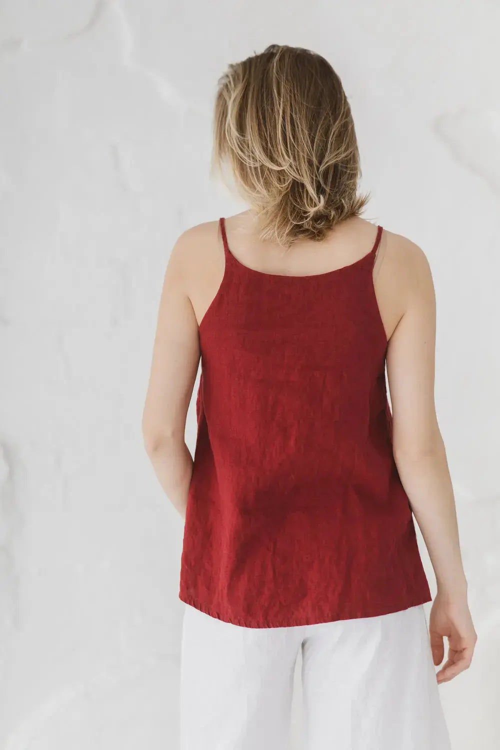 Epic Linen V-neck linen top, back view