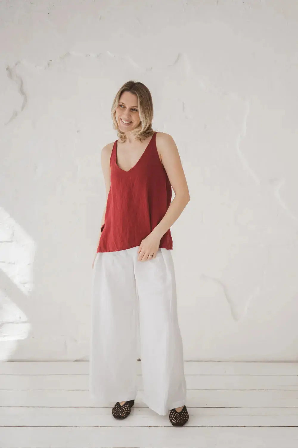 Epic Linen V-neck linen top, full view
