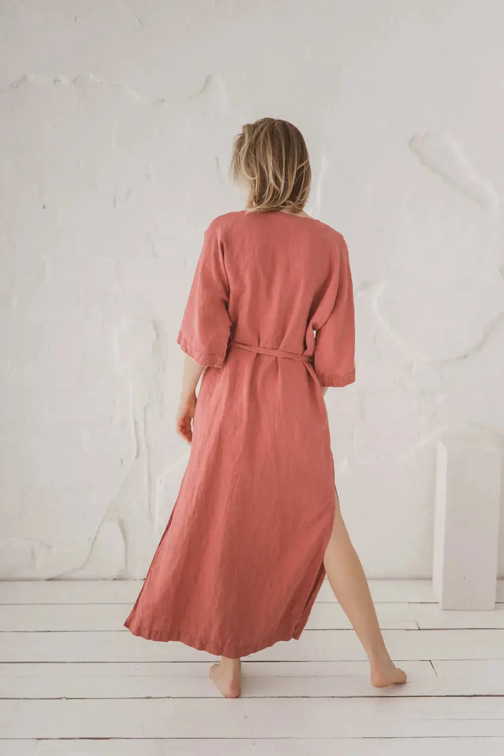 Epic Linen linen kaftan maxi dress, back view