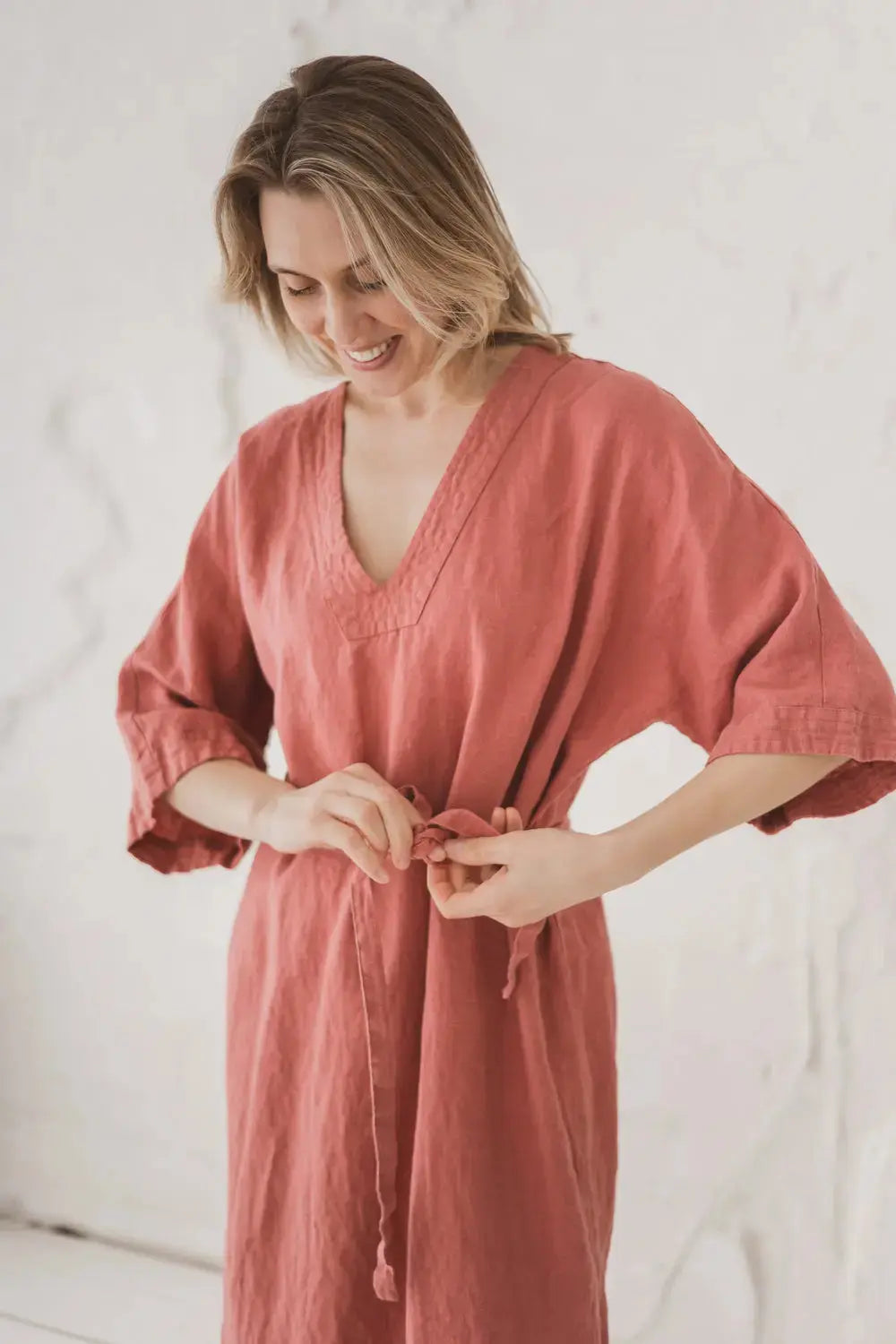 Epic Linen linen kaftan maxi dress, tie belt detail