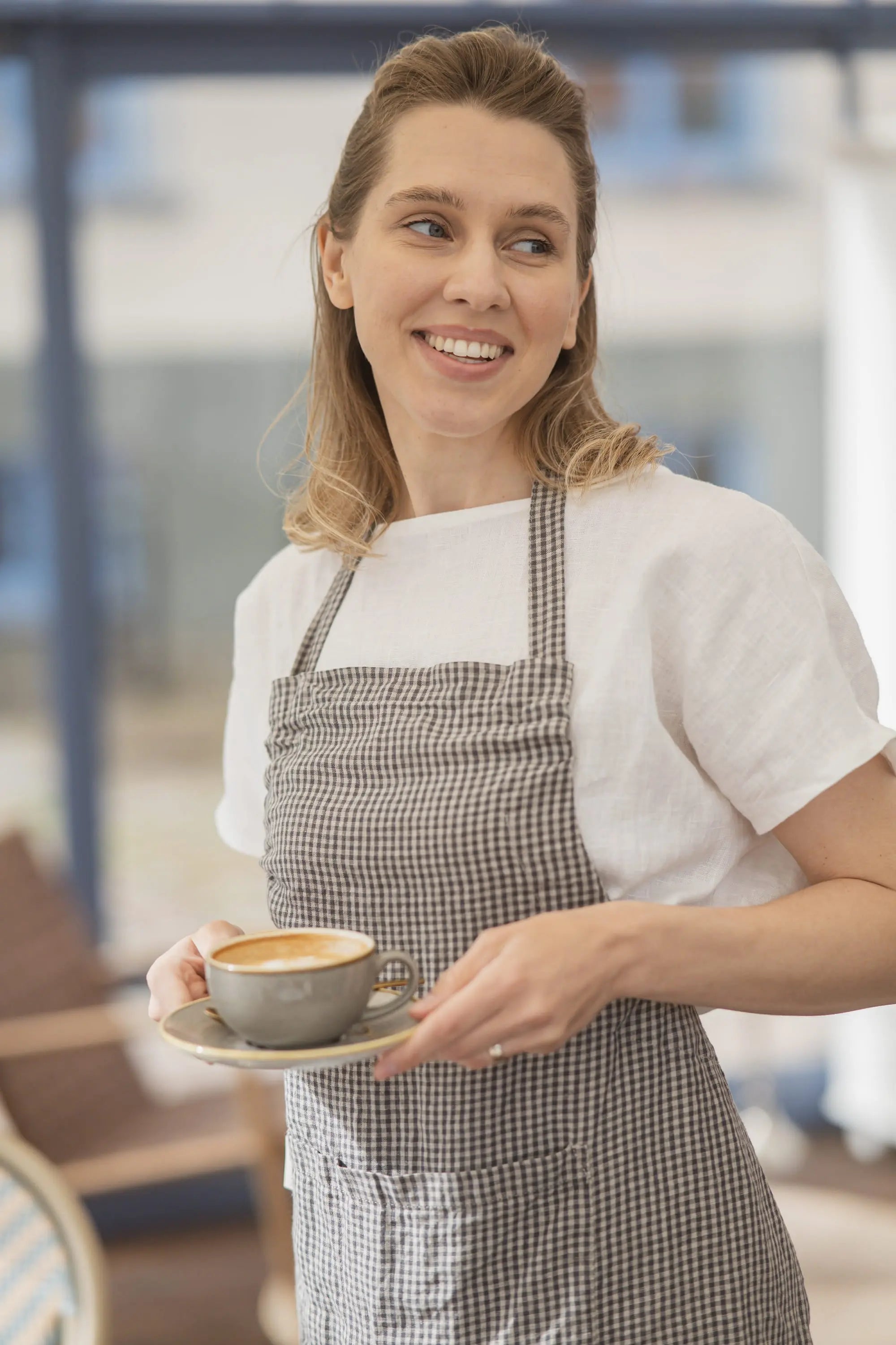 Patterned Linen Bib Apron with Pockets