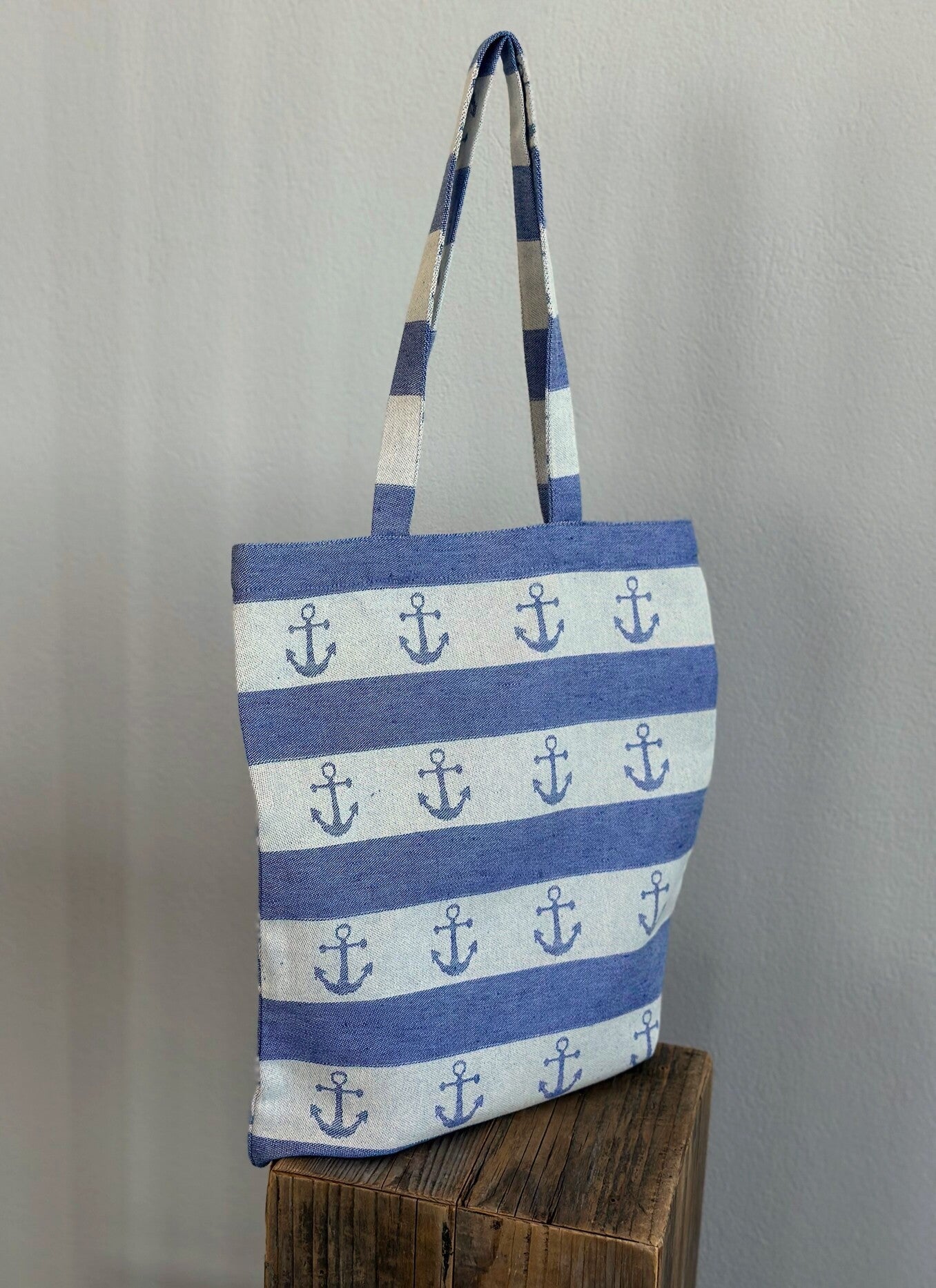 LIMITED EDITION Linen Midi Anchor Beach Bag in Blue Epic Linen