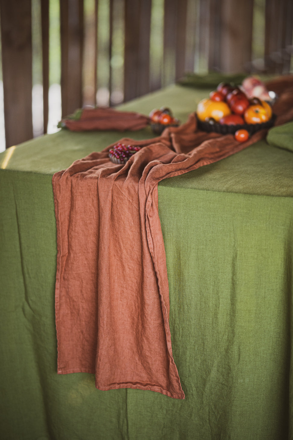 Natural Stonewashed Green moss Linen Tablecloth Epic Linen